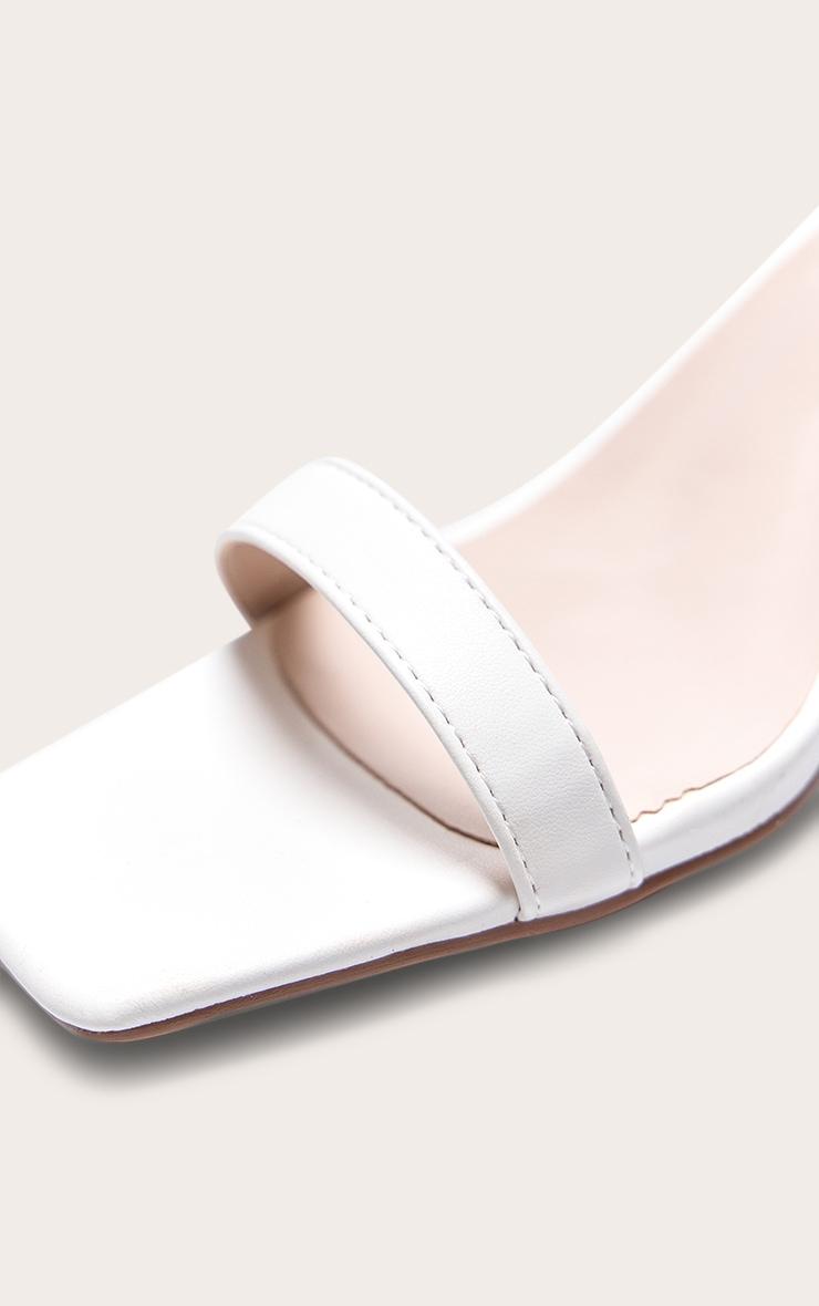 White Wide Fit PU Square Toe Lace Up Low Block Heeled Sandals Product Image