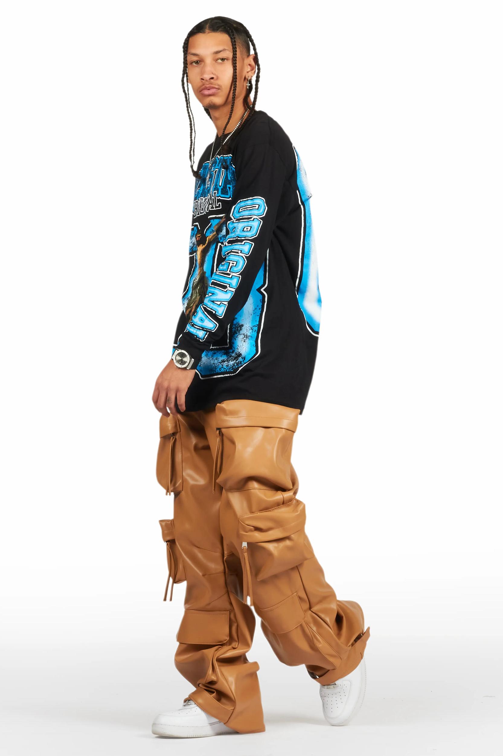 Lenz Beige PU Stacked Leather Jean Male Product Image