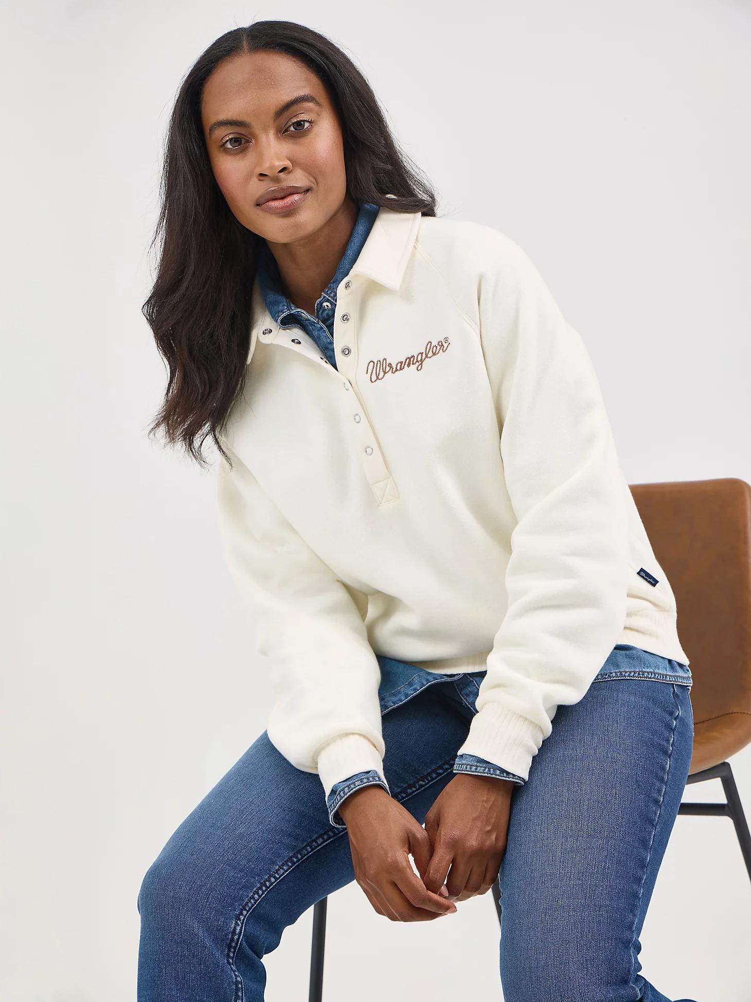 Women's Wrangler Retro® Half-Snap Collared Pullover in Cream Product Image