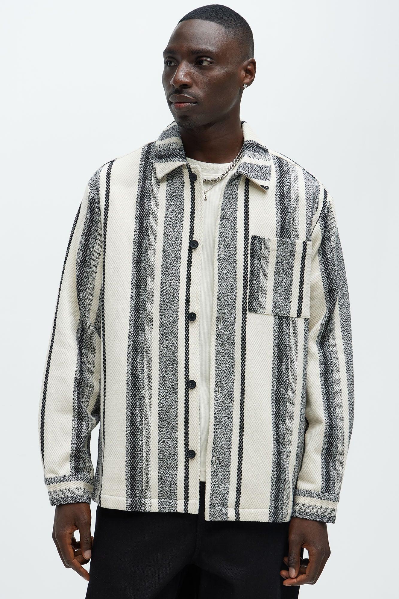 Chunky Weave Striped Oversized Shirt - Black/combo Product Image