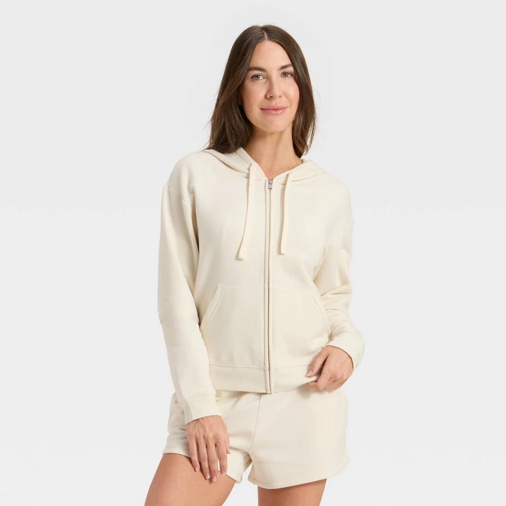 Women's Fleece Zip-Up Sweatshirt - Auden™ Cream 1X Product Image
