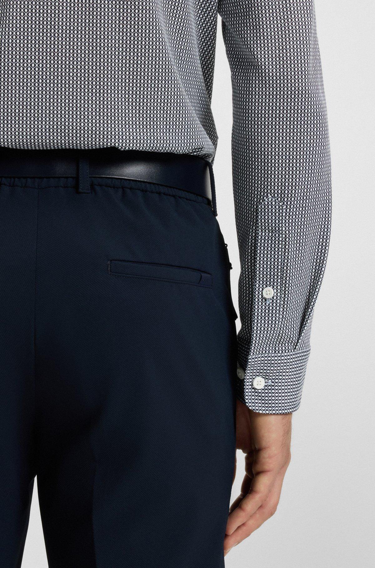 BOSS - Slim-fit shirt in patterned flex-weave fabric - Dark Blue Product Image