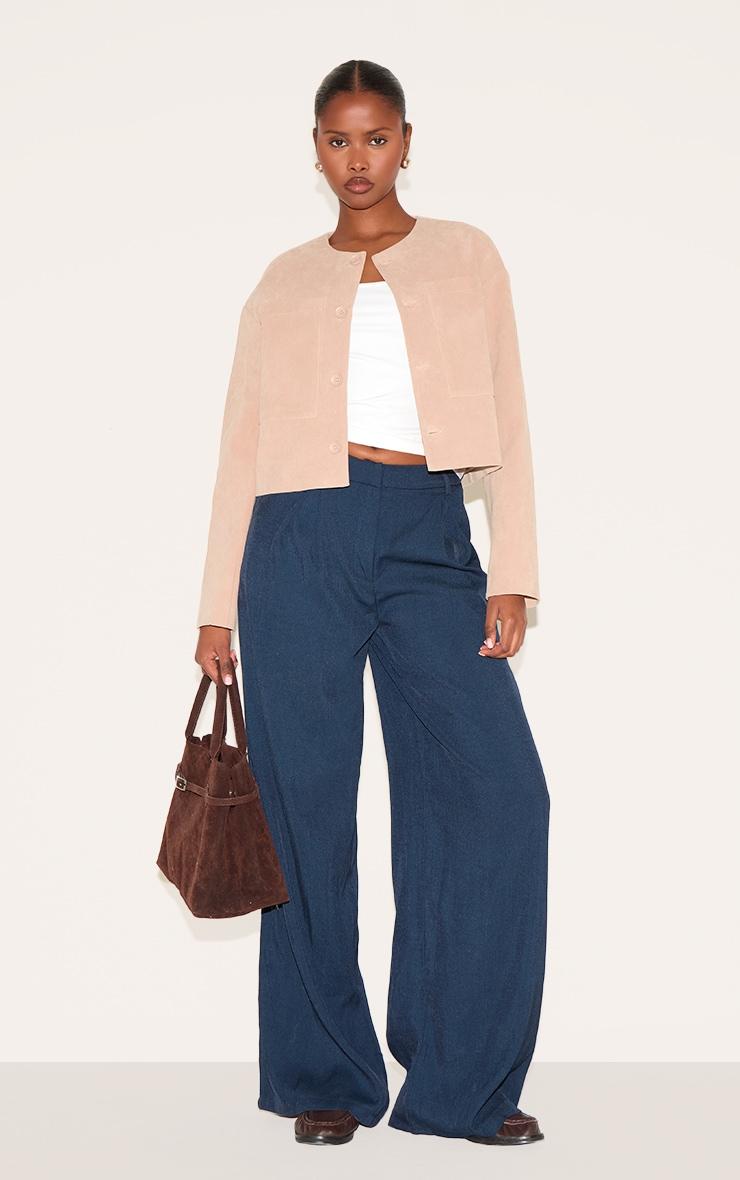 Stone Suede Look Boxy Button Up Jacket Product Image