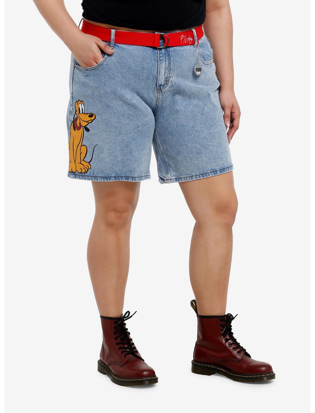 Disney Pluto Key Chain Denim Shorts With Belt Plus Size Product Image