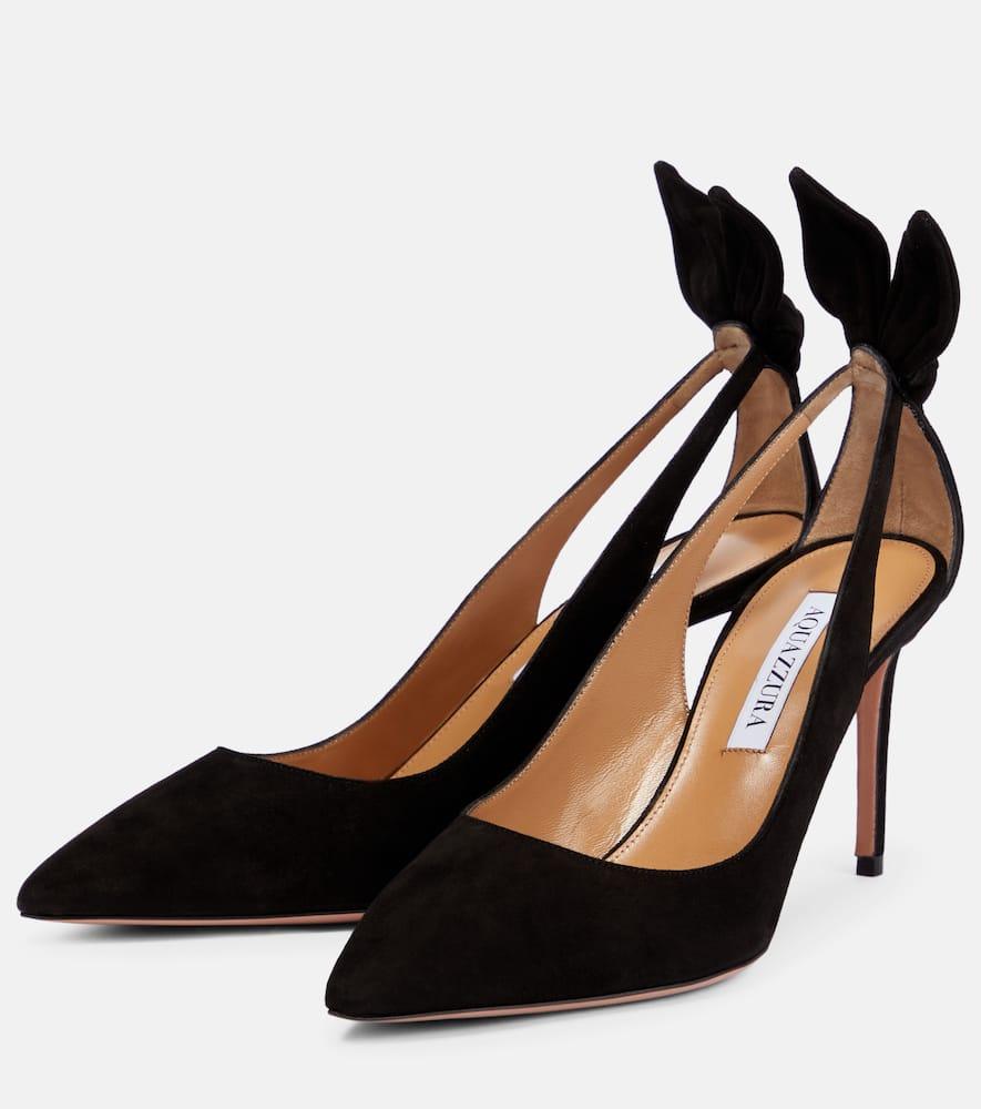 AQUAZZURA Bow Tie 85 Suede Pumps In Black Product Image