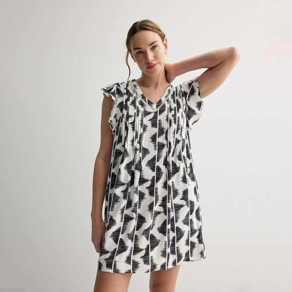 Women's Sonoma Goods For Life® Flutter Sleeve Pintuck Dress, Size: XL, Gray Geo Lines Product Image