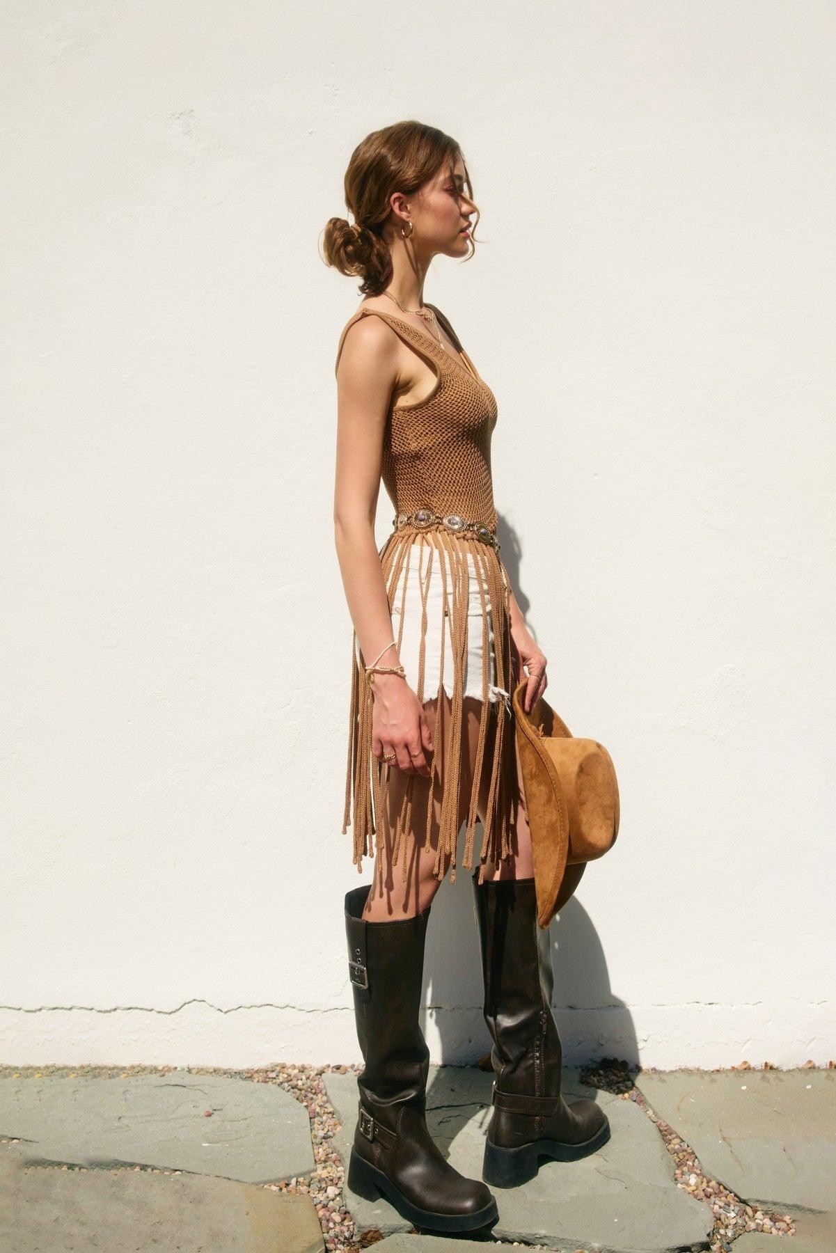 Crochet Fringe Hem Knit Tank Top Product Image