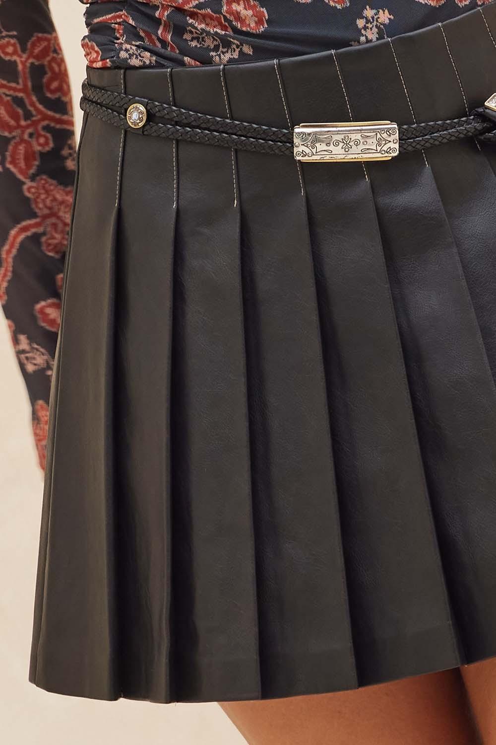 Faux Leather Pleated Mini Skirt Product Image