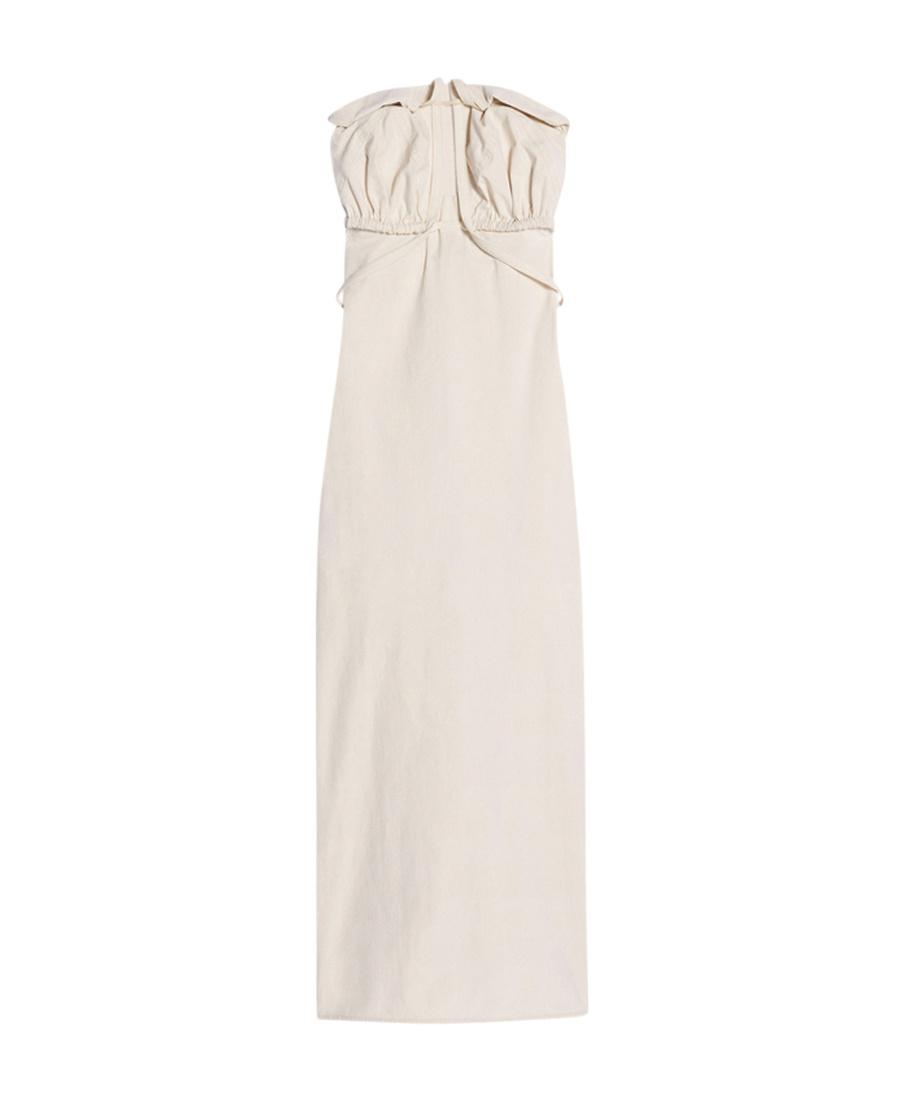 JACQUEMUS Strapless Ruffled Cutout Twill Midi Dress In White Product Image