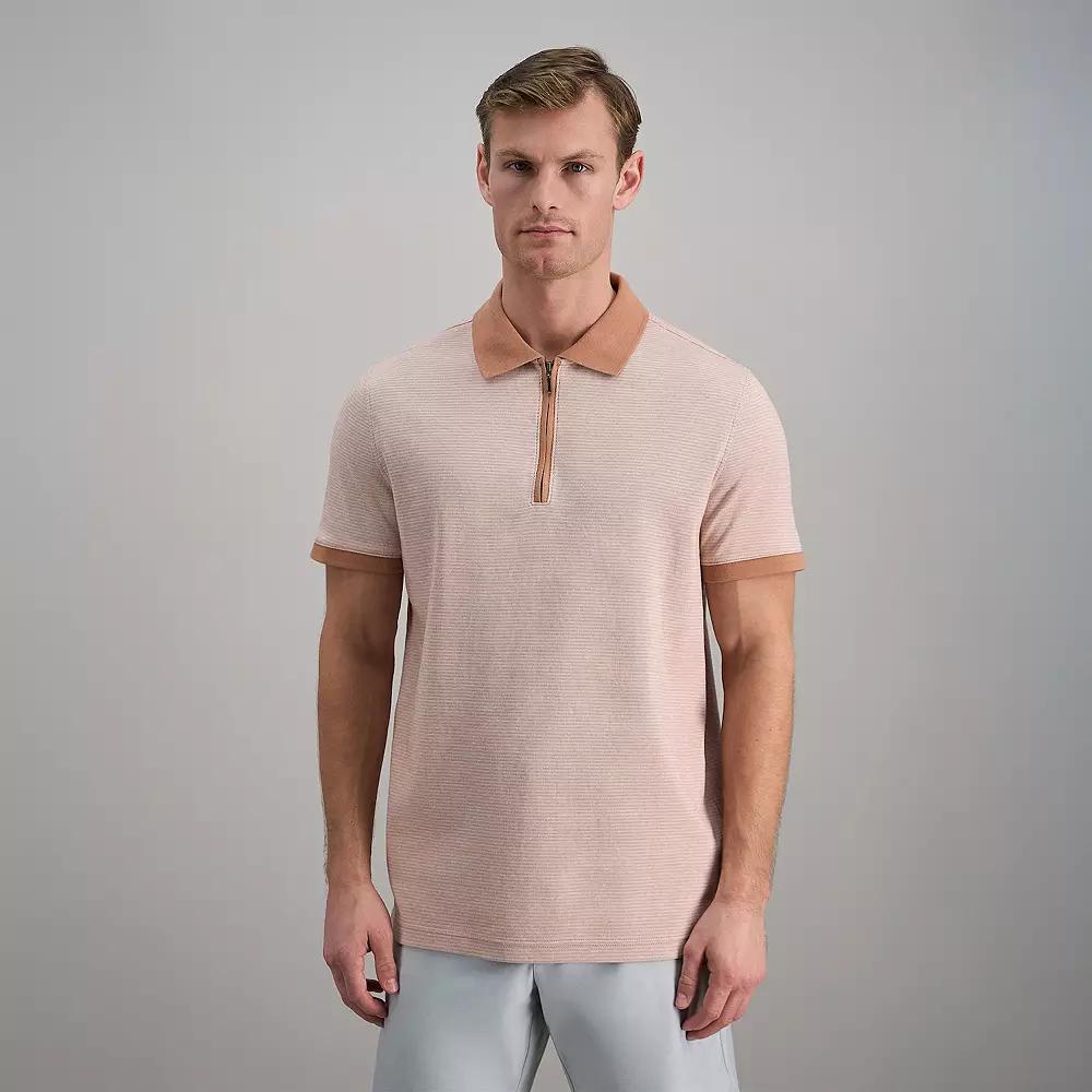 Men's Haggar® Short Sleeve Rib Knit Quarter Zip Polo,  Product Image