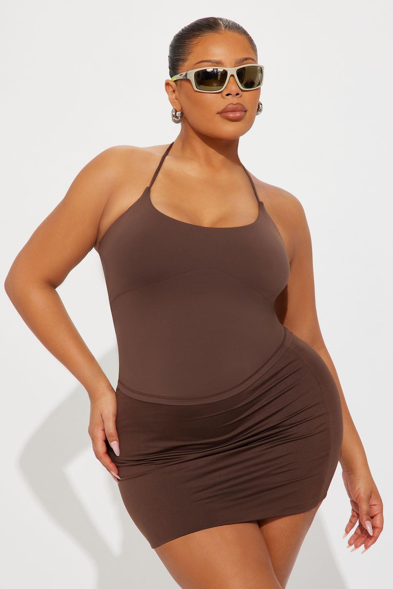 Second Skin Double Lined Cut Out Halter Top - Chocolate Female Product Image