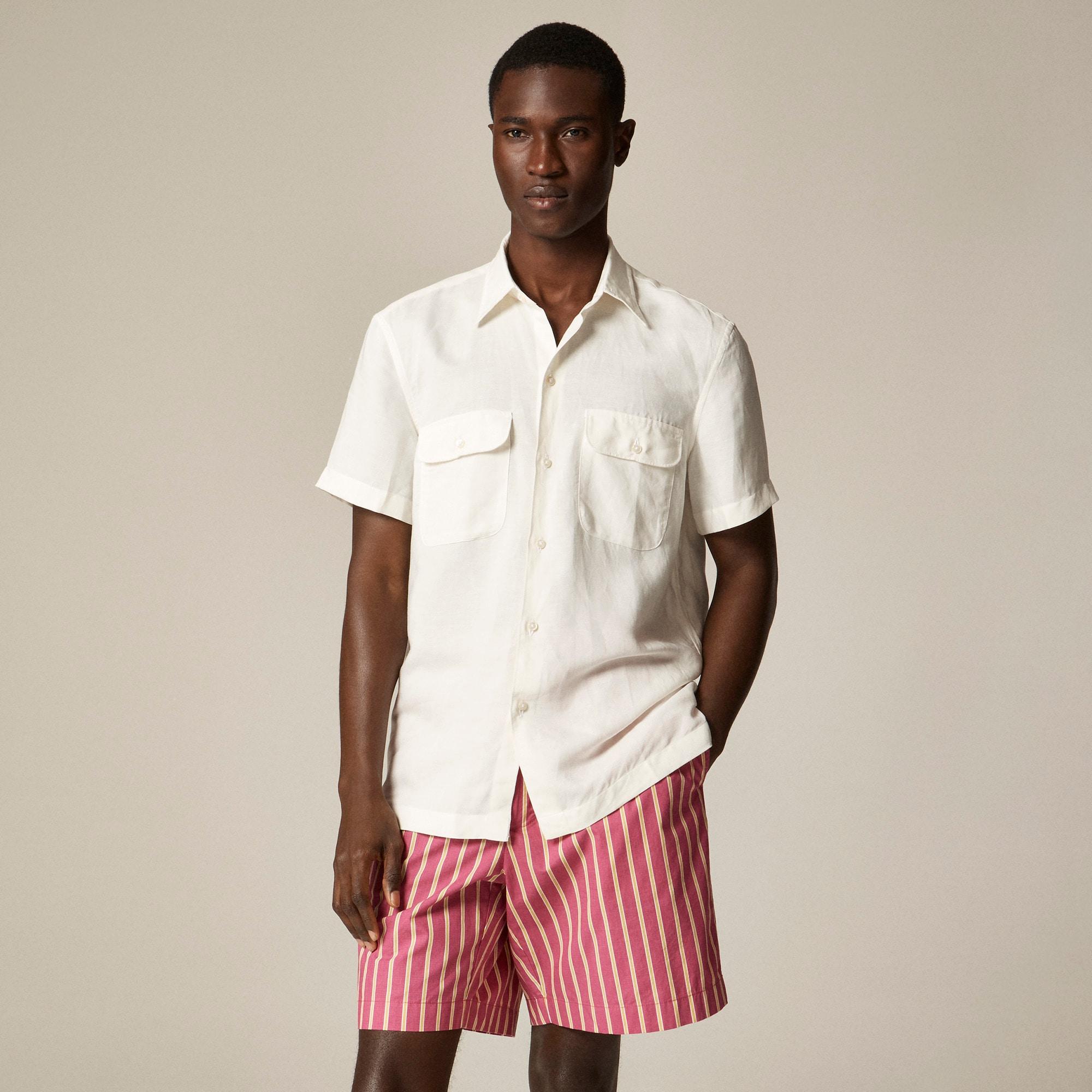 Short-sleeve viscose-linen blend shirt Product Image