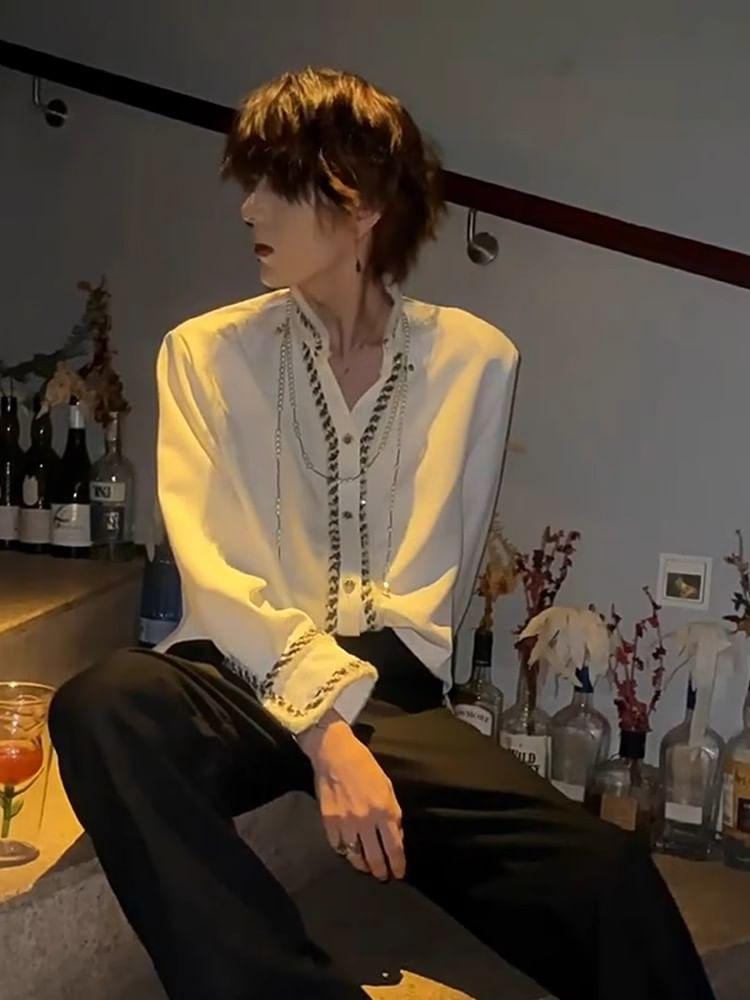 Long-Sleeve Contrast TRim Shirt Product Image