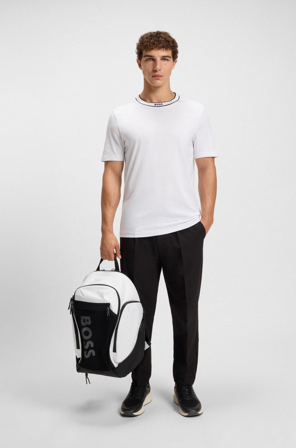 BOSS - Cotton jersey T-shirt with striped logo graphic - White Product Image