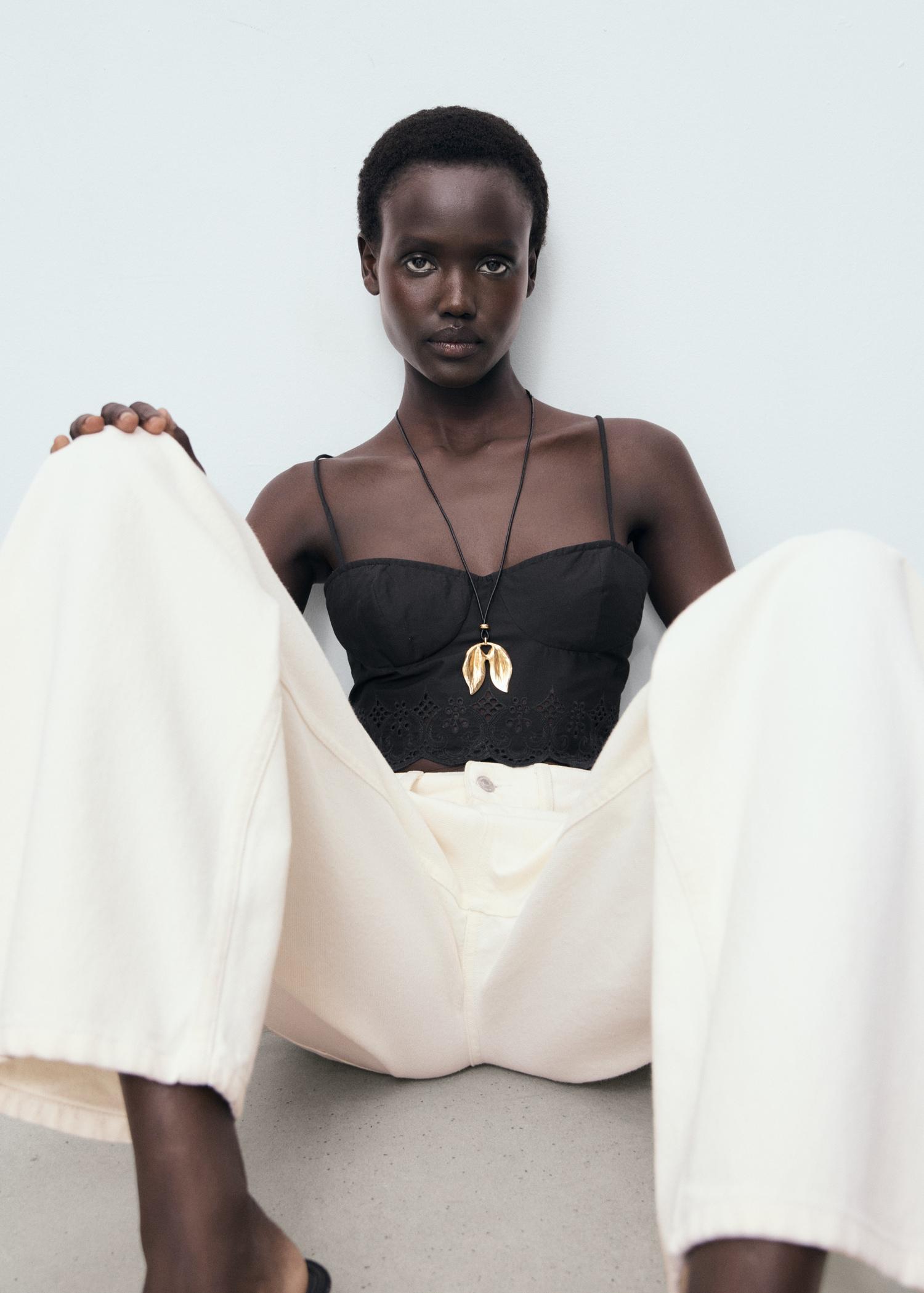 Embroidered crop top - Women | MANGO USA Product Image