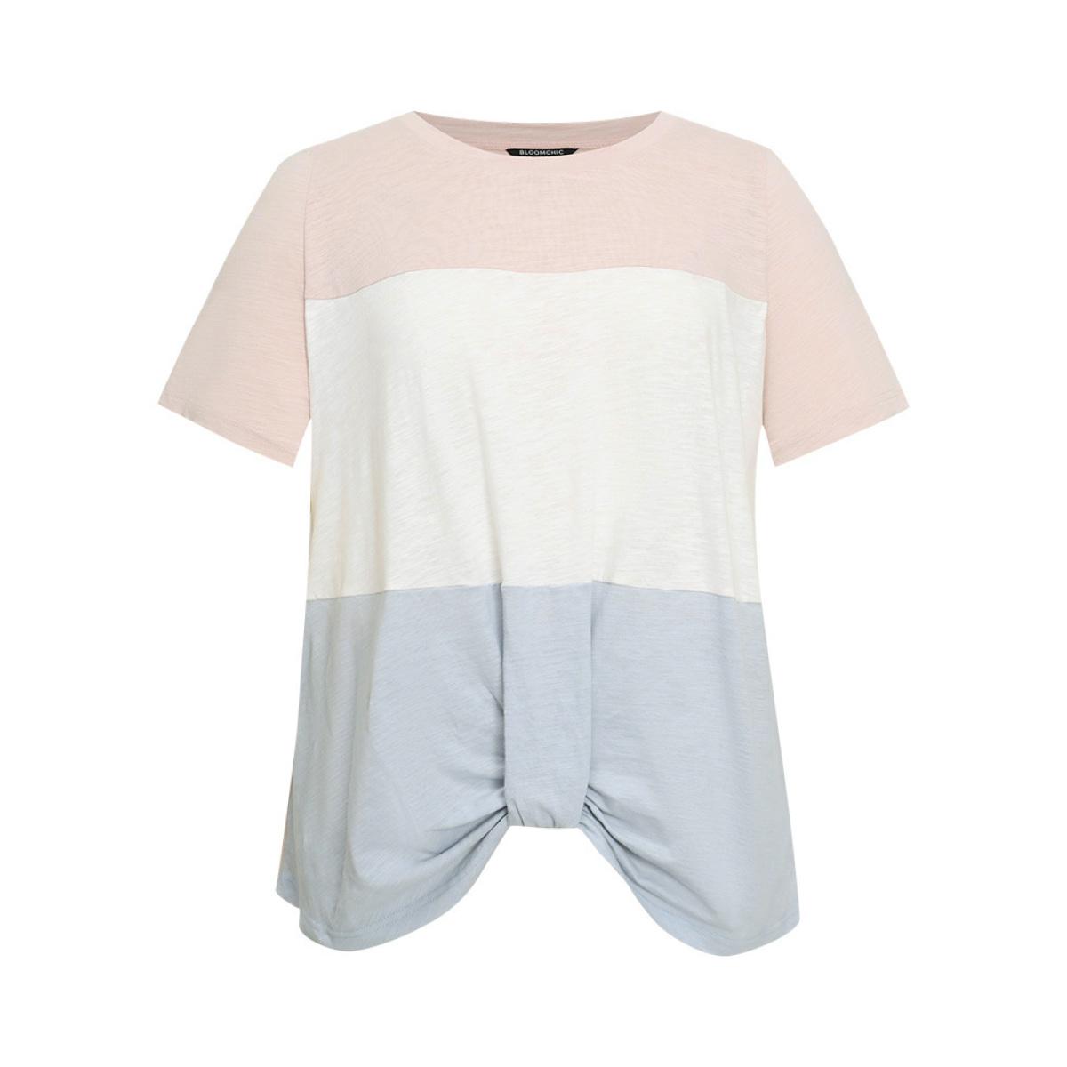 Plus Size Colorblock Contrast Heather Twist Hem T-shirt Multicolor Women Casual Heather Colorblock Round Neck Dailywear T-shirts BloomChic 12/L Product Image
