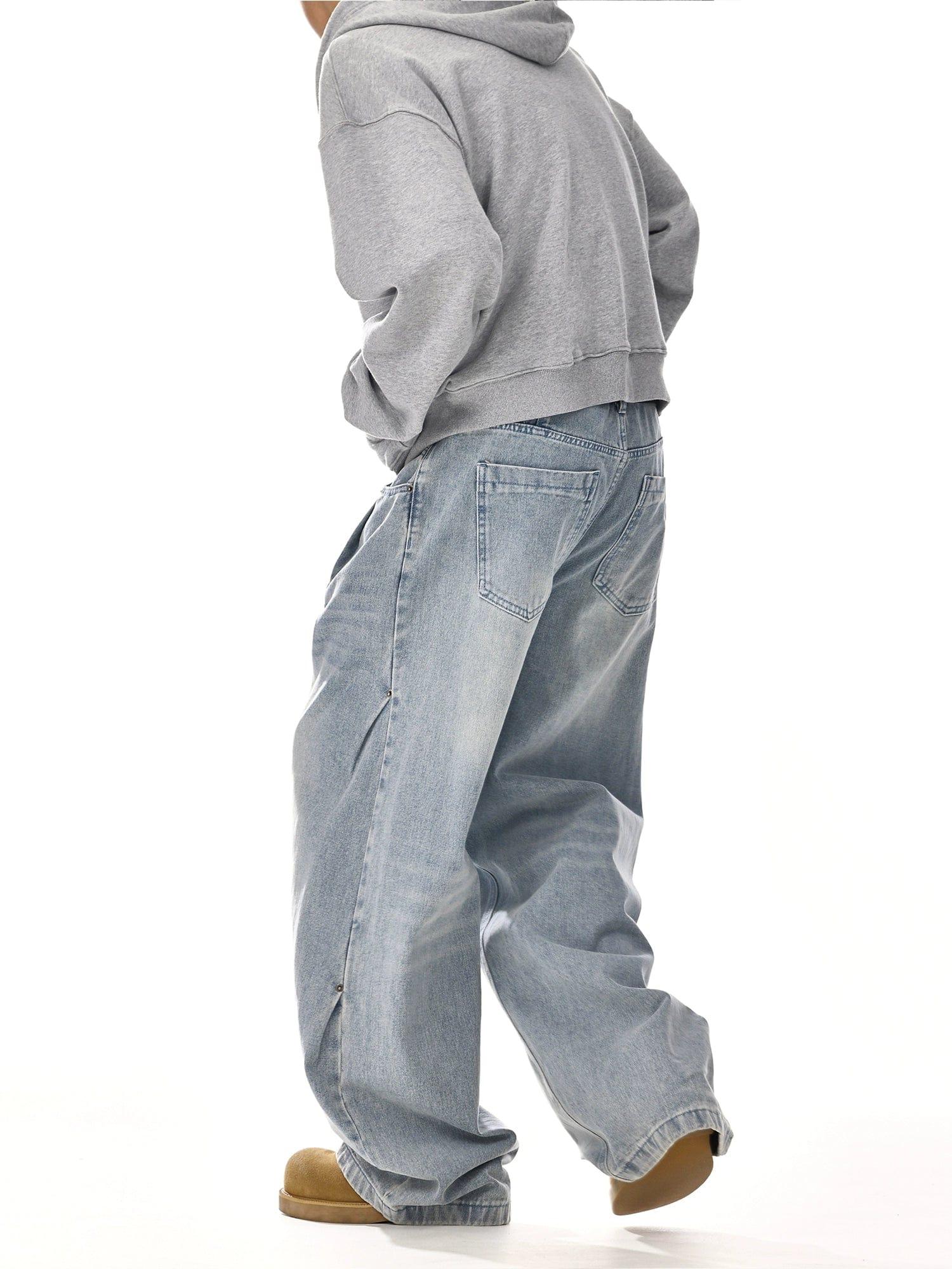 RT No. 12059 WASHED BLUE RELAX STRAIGHT DENIM JEANS Product Image