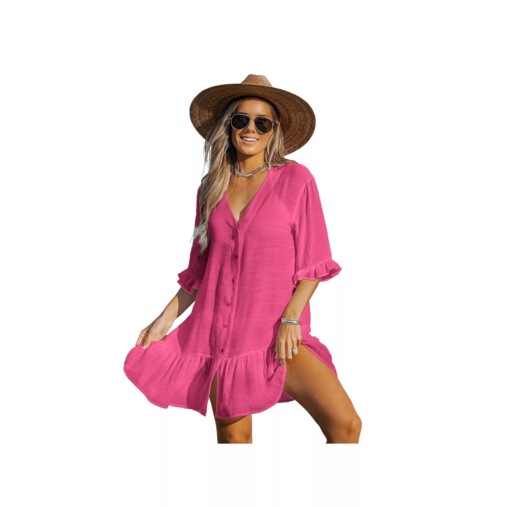 Women's Cupshe Semi-Sheer Ruffled Cover-Up Dress,  Product Image