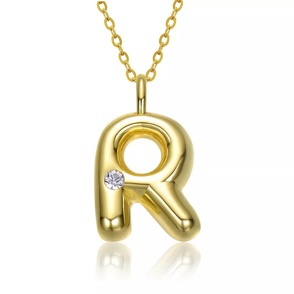 14k Gold Plated Bubble Initial Pendant Necklace, Womens Gold Tone R Product Image