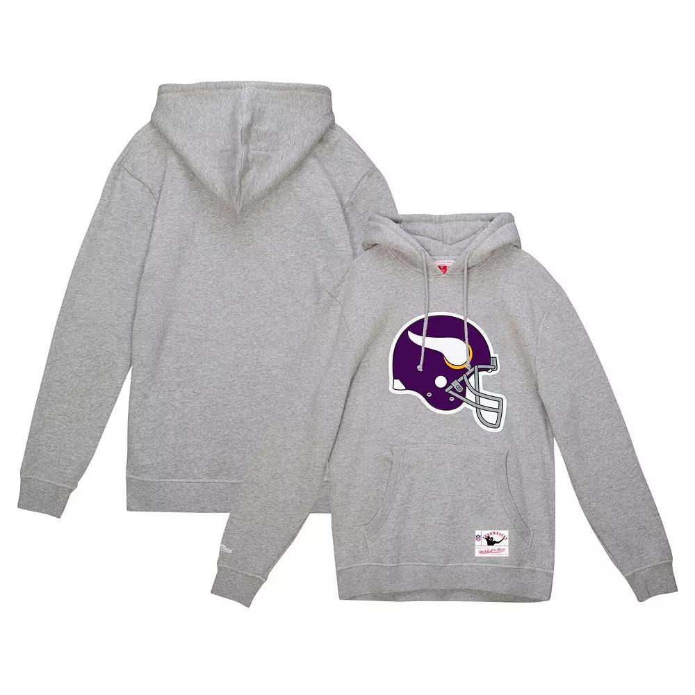 Men's Mitchell & Ness Heather Gray Minnesota Vikings Helmet Logo Vintage Pullover Hoodie, Size: Small, Grey Product Image