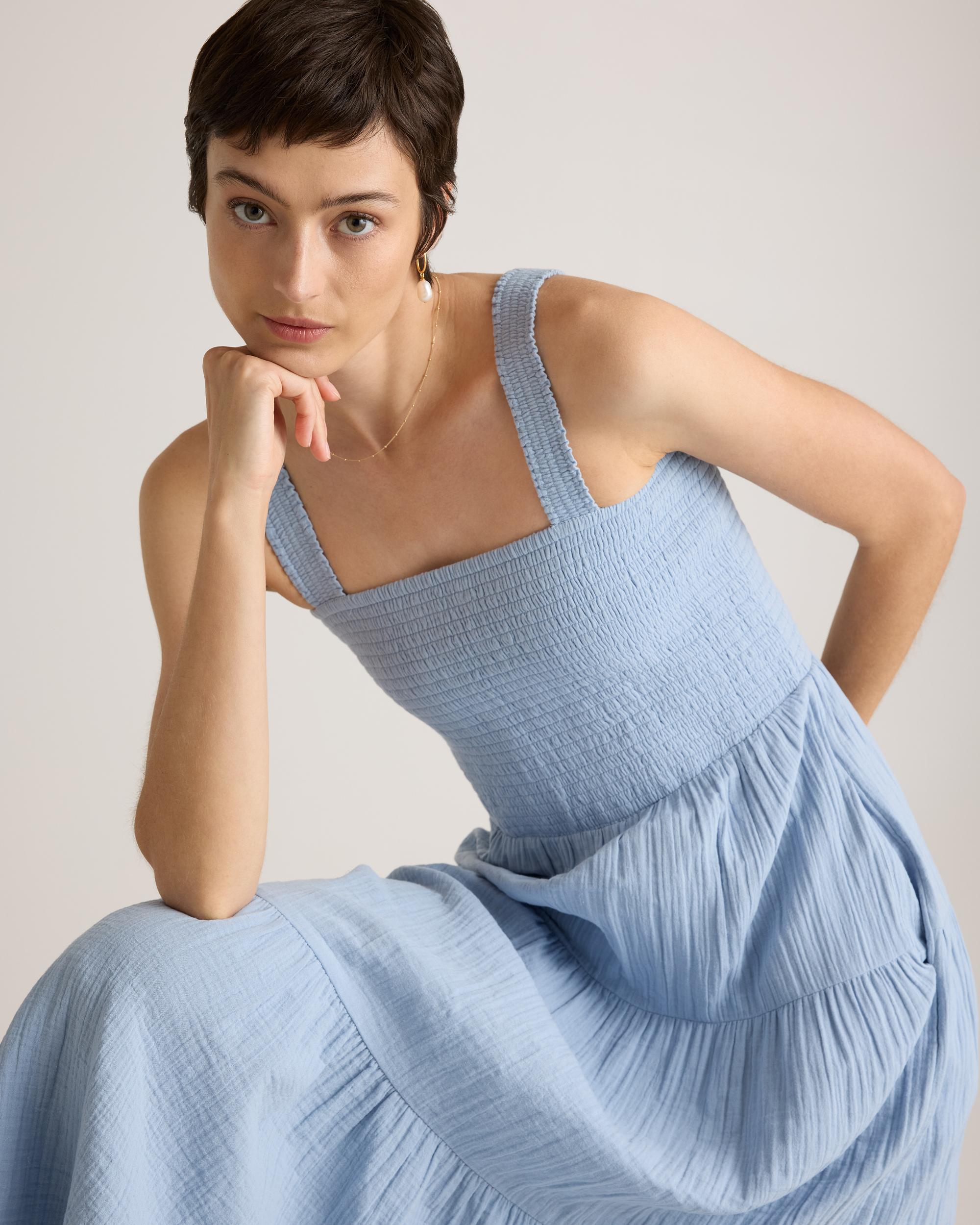 Quince | Women's Gauze Smocked Sleeveless Maxi Dress Organic Cotton Product Image