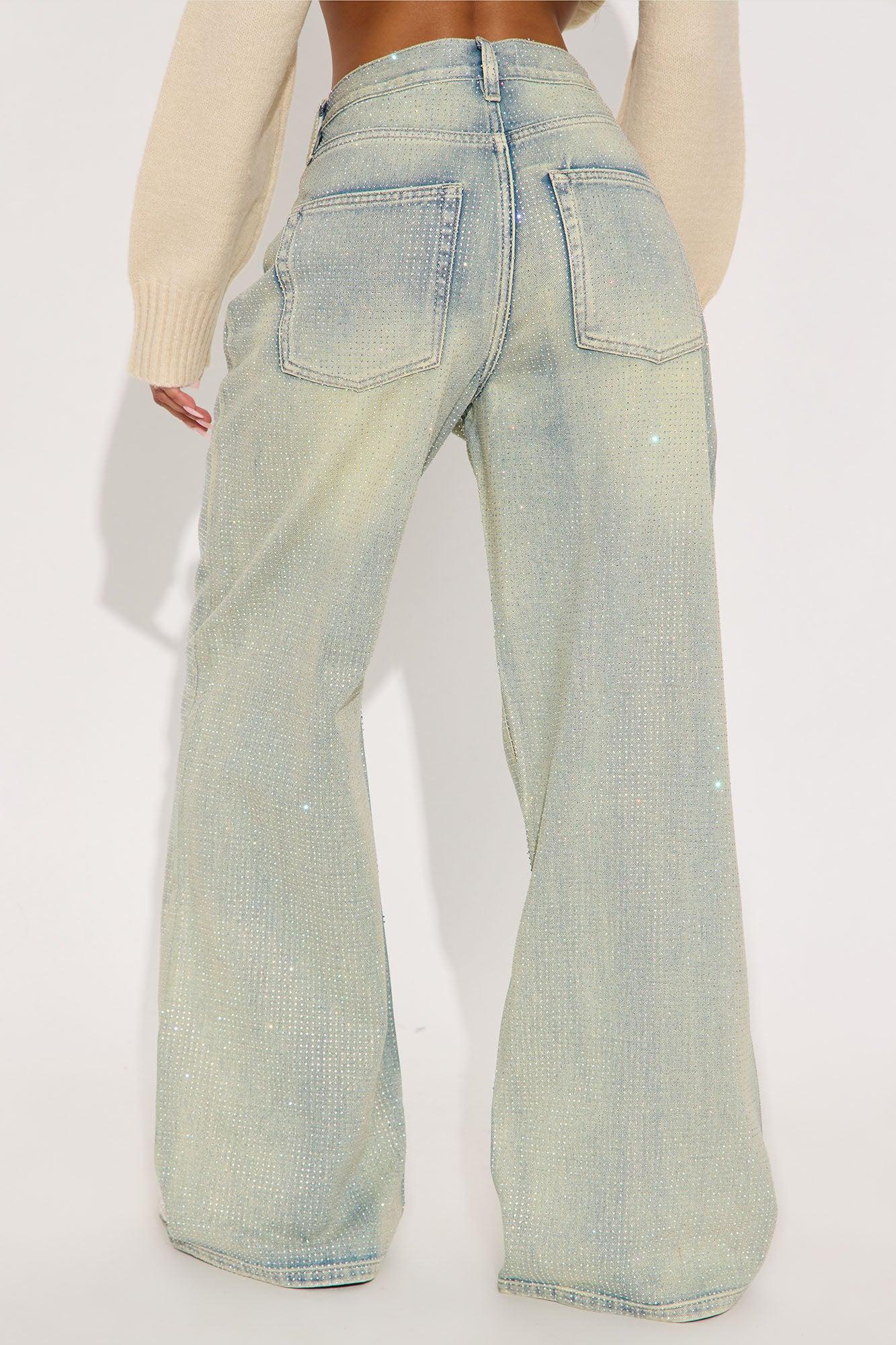 Shine Your Light Tinted Rhinestone Wide Leg Jean - Vintage Wash Female Product Image