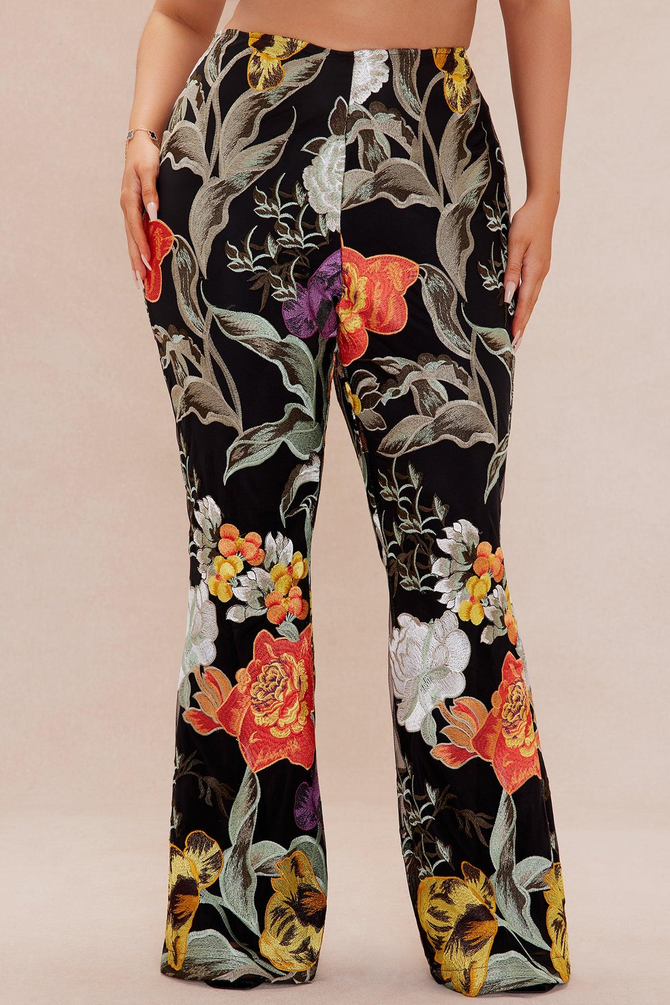 Adaila Floral Embroidered Pant - Black/combo Product Image