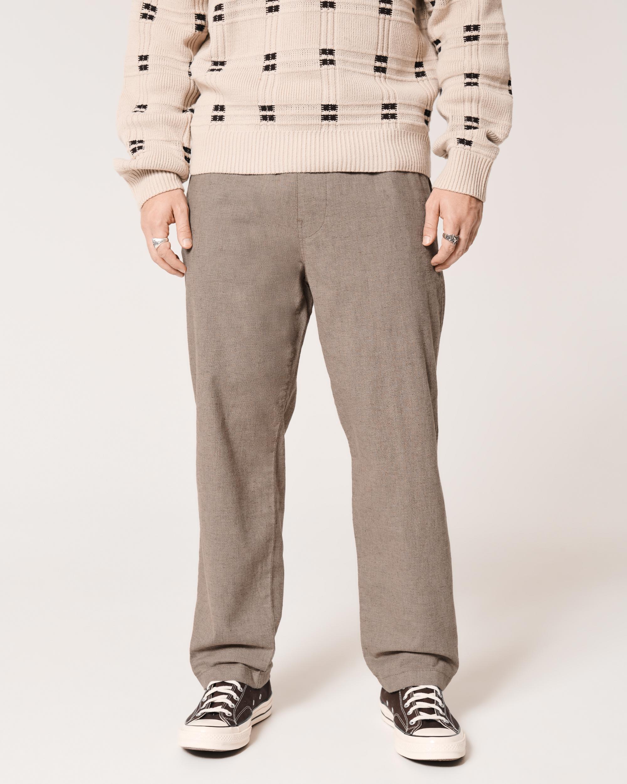 Linen-Blend Loose Pull-On Pants Product Image