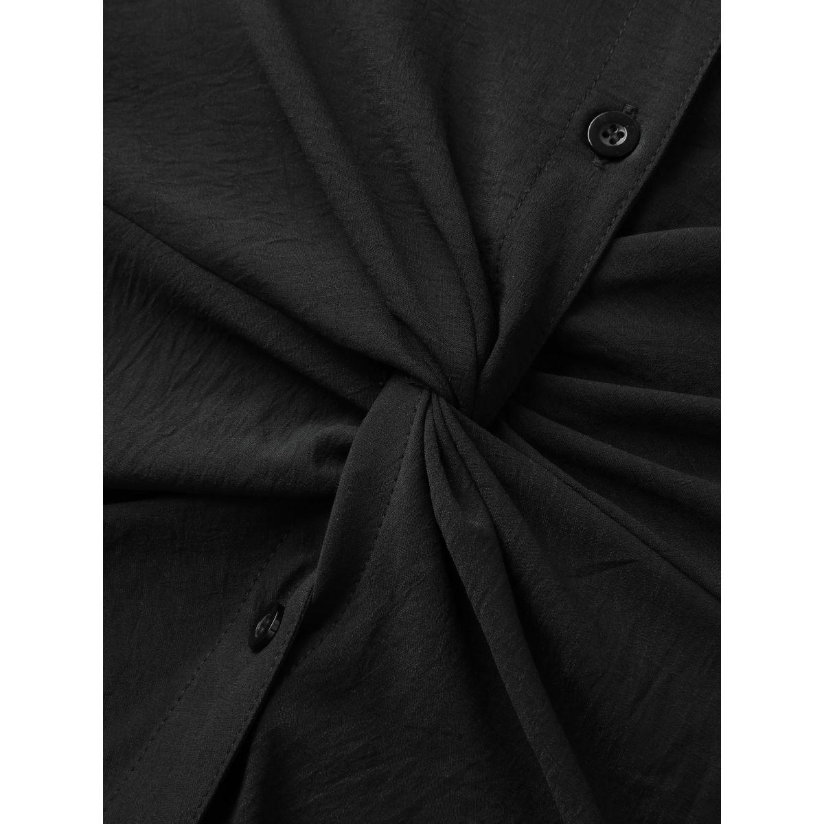 Plus Size Twist Front Button Placket Tank Top Women Black Twist Shirt collar Work Tank Tops Camis BloomChic 18-20/2X Product Image