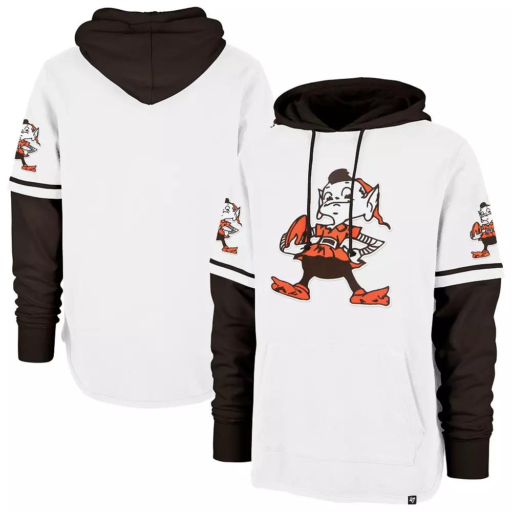 Men's '47 White Cleveland Browns Throwback Shortstop Pullover Hoodie,  Product Image