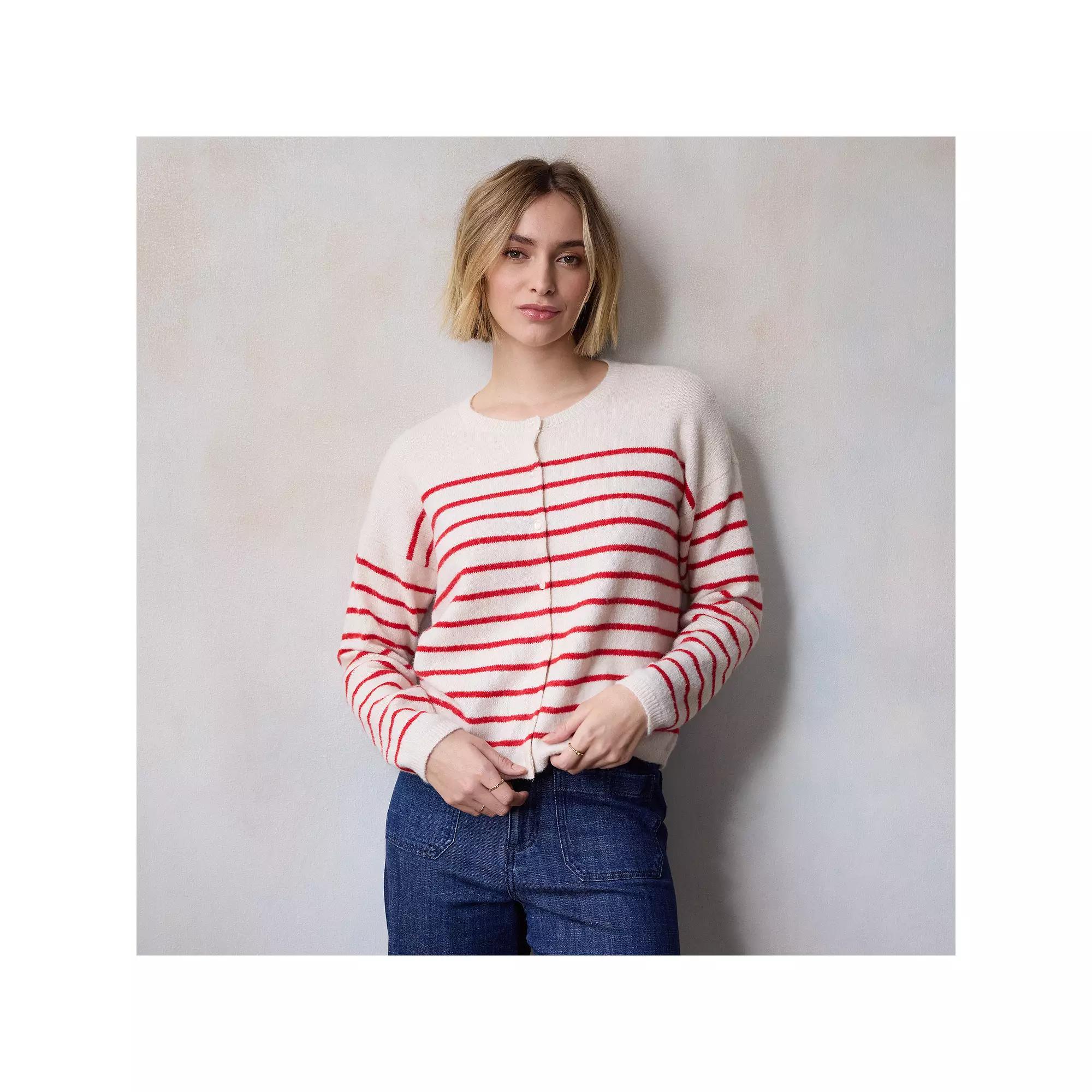 Women's LC Lauren Conrad Knit Button Down Layering Cardigan, Size: XL, Red Bayside Stripe Product Image