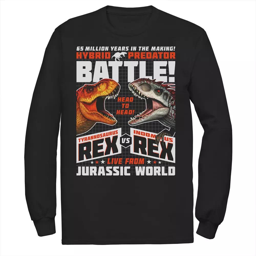 Men's Jurassic World T-Rex VS I-Rex Battle Poster Long Sleeve Graphic Tee,  Product Image
