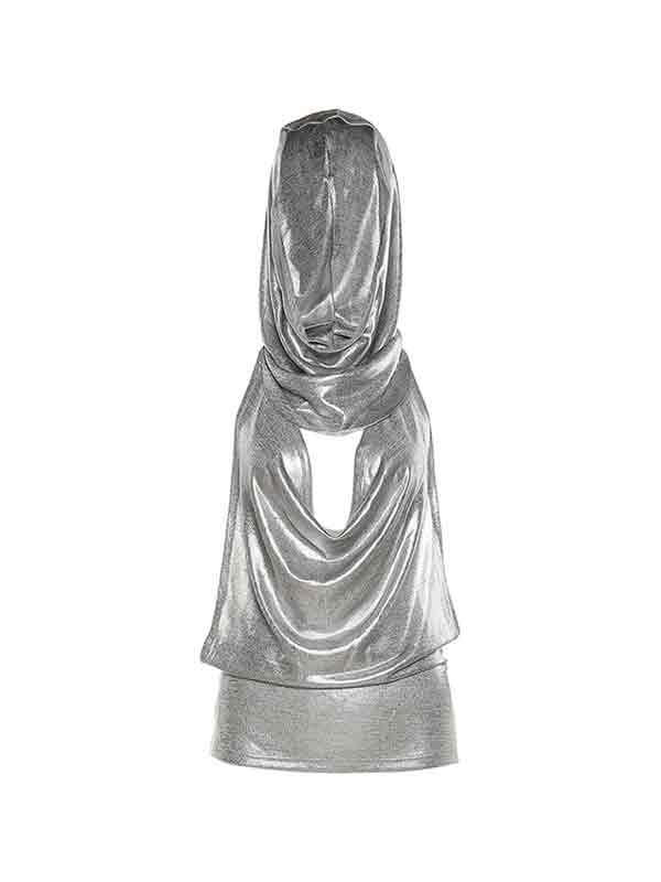 Glittering Stacked Neck Hooded Tank Top Product Image