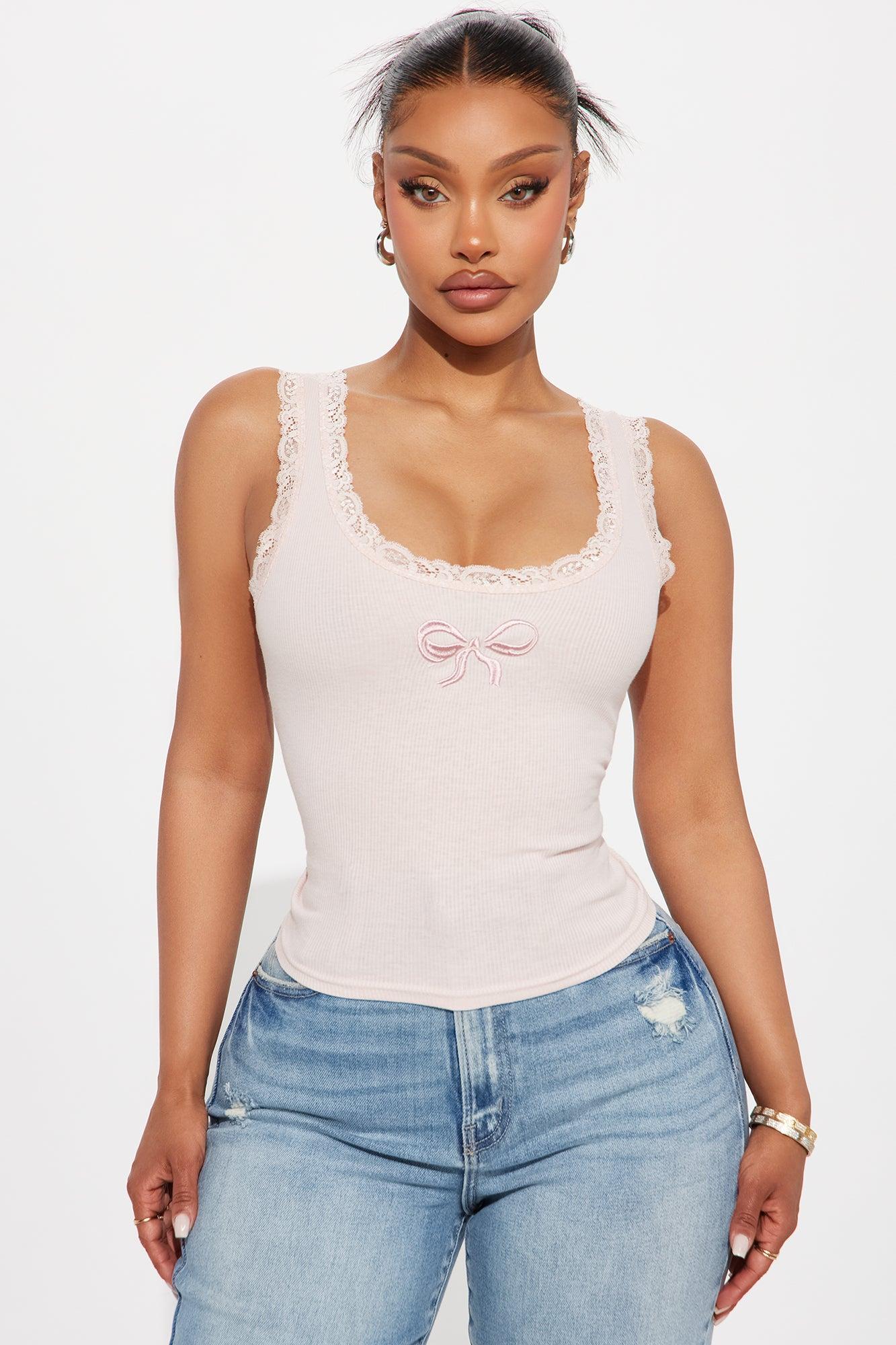 Lil Bow Lace Tank Top - Pink Product Image