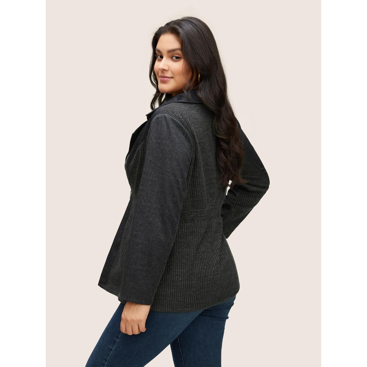 Plus Size Texture Patchwork Rib Knit Zipper Jacket Women DarkGray Non Side seam pocket Everyday Jackets BloomChic 22-24/3X Product Image