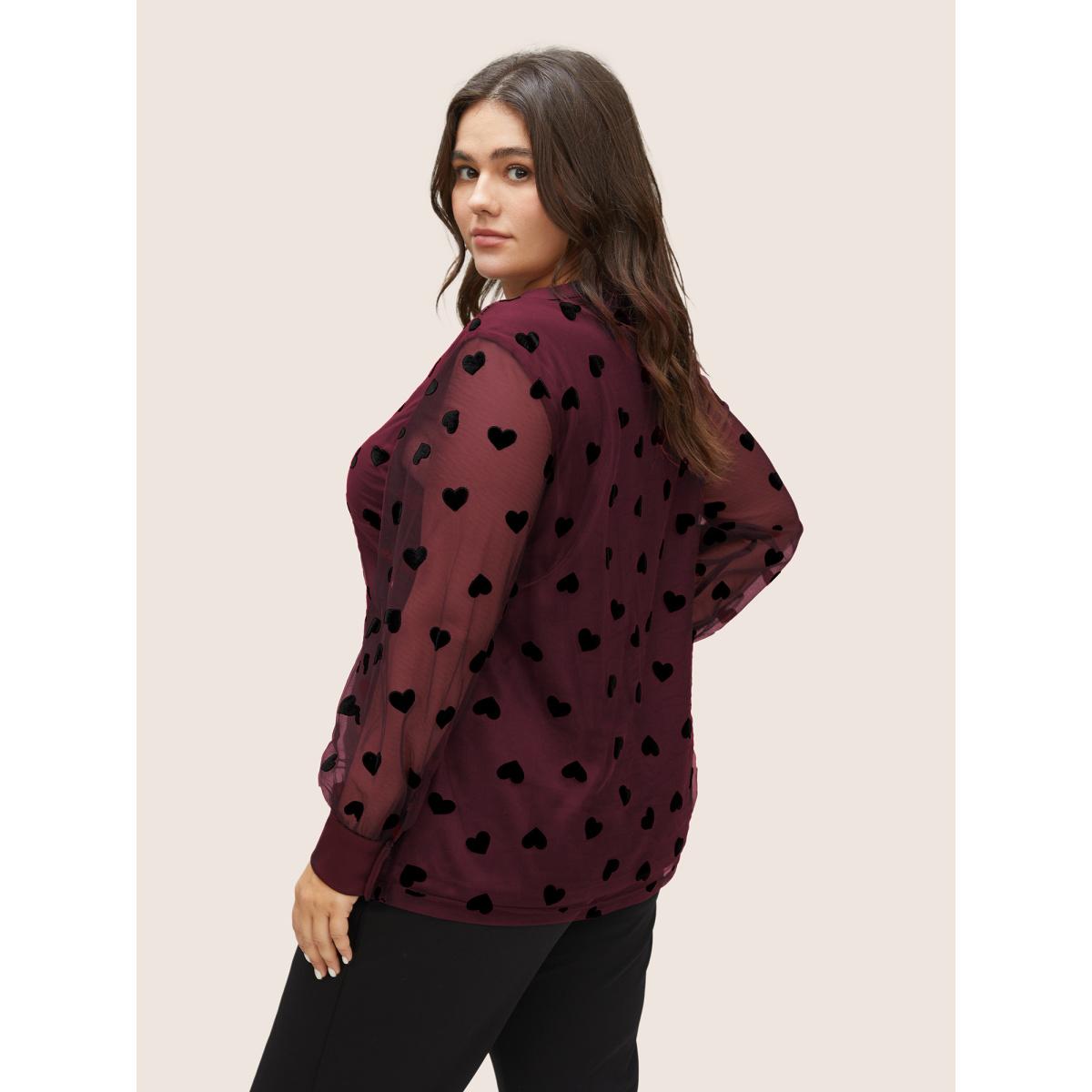 Plus Size Scarlet Heart Mesh Patchwork V Neck Blouse Women Cocktail Long Sleeve V-neck Party Blouses BloomChic 30/6X Product Image