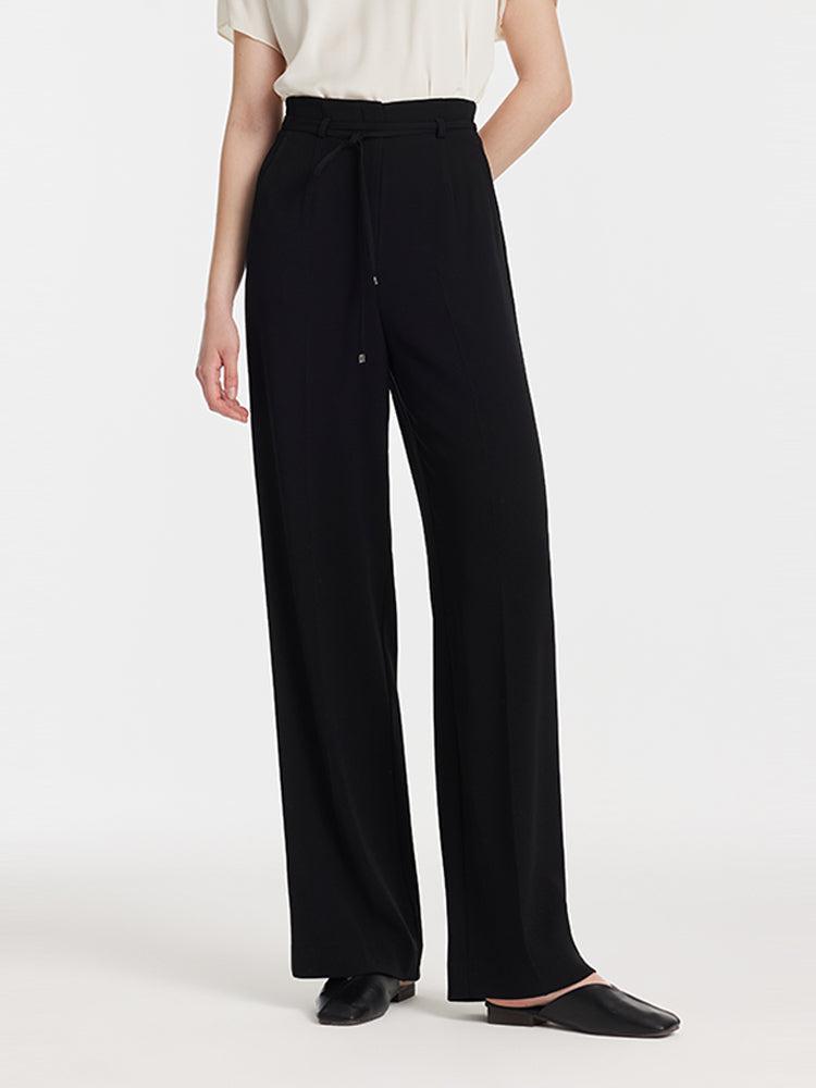 Triacetate High-Waisted Straight Women Pants With Rope Belt Product Image