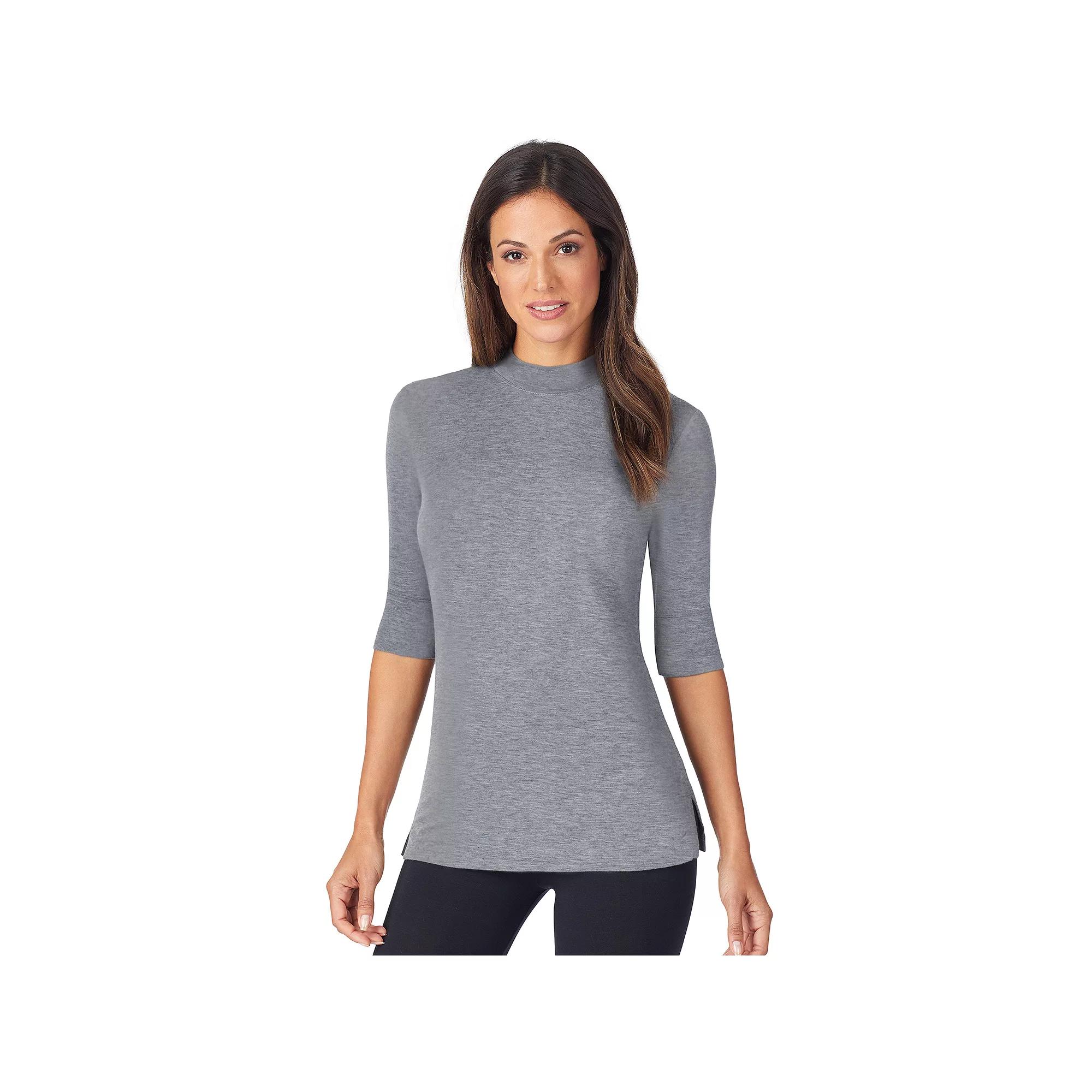Women's Cuddl Duds® Softwear with Stretch Elbow Sleeve Mockneck Top, Size: Small, Grey Heather Product Image