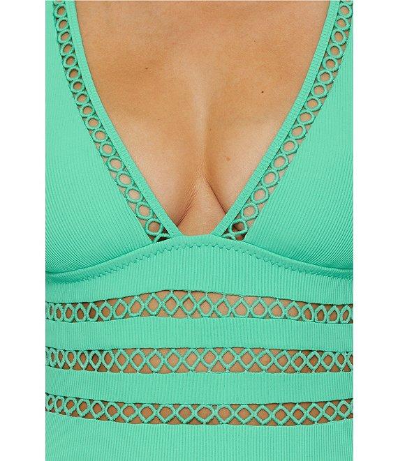 Becca By Rebecca Virtue Modern Edge Toni Fine Ribbed Texture Plunge Neck One Piece Swimsuit Product Image
