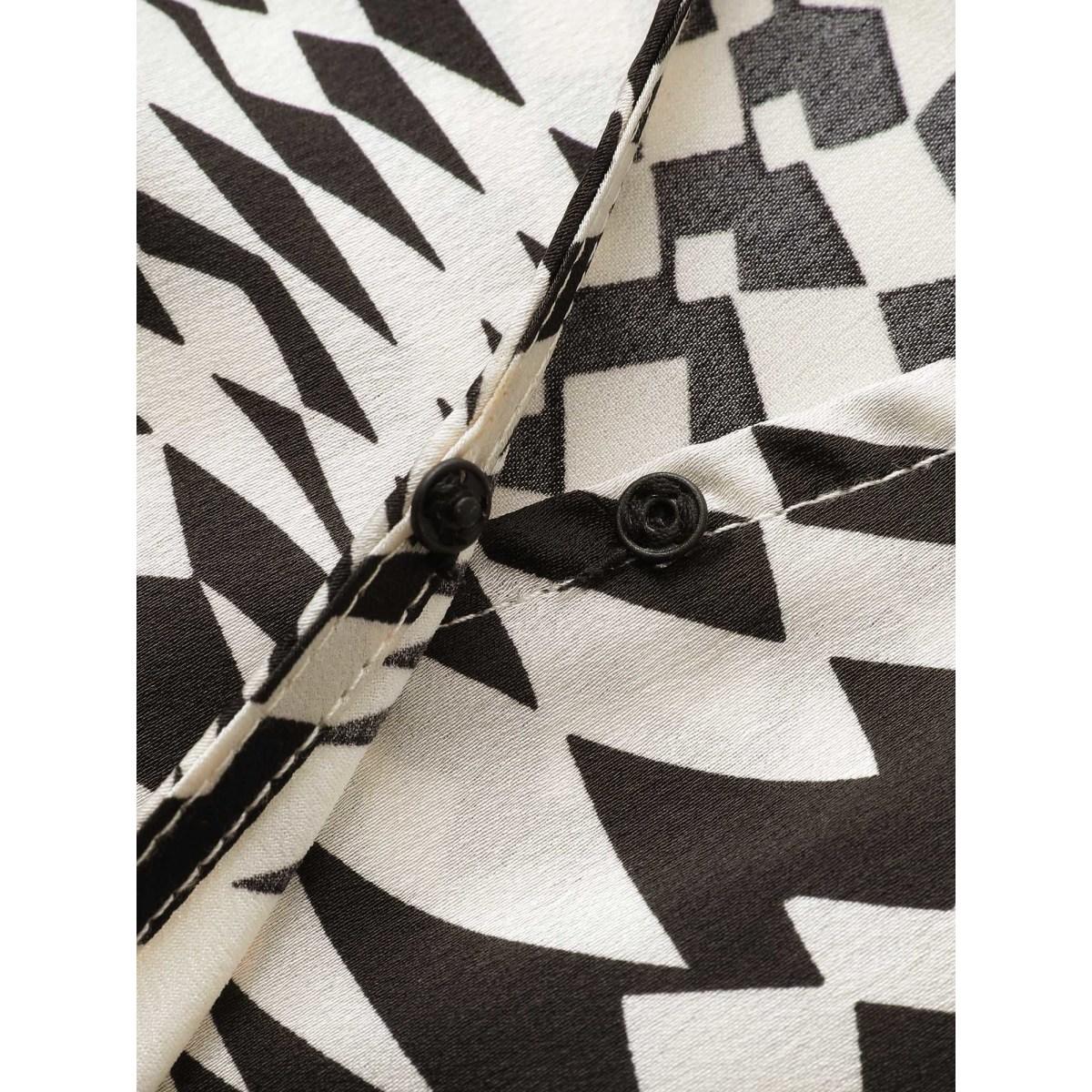 Plus Size Black Asymmetrical Geometric Wrap Button Detail Blouse Women At the Office Long Sleeve Overlap Collar Work Blouses BloomChic 22-24/3X Product Image