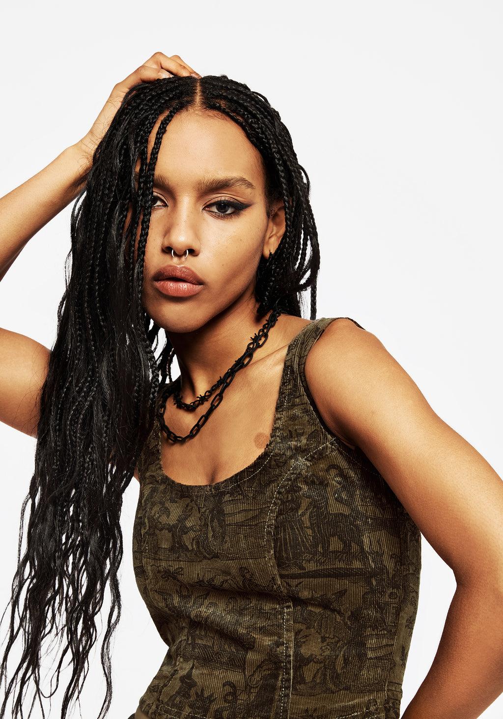 Diabolical Cord Woodcut Print Zip Corset Top Product Image