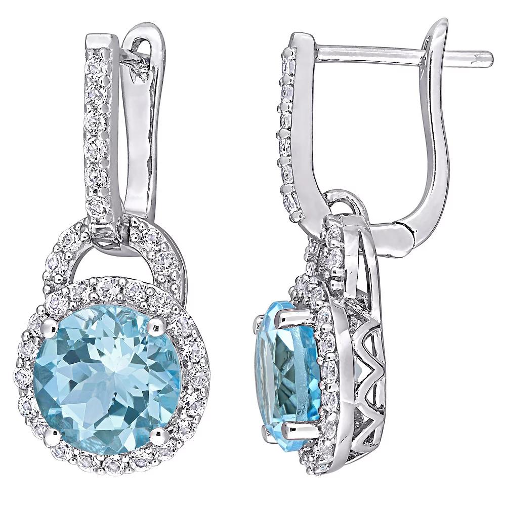 Stella Grace Sterling Silver Blue & White Topaz Halo Drop Earrings, Women's Product Image