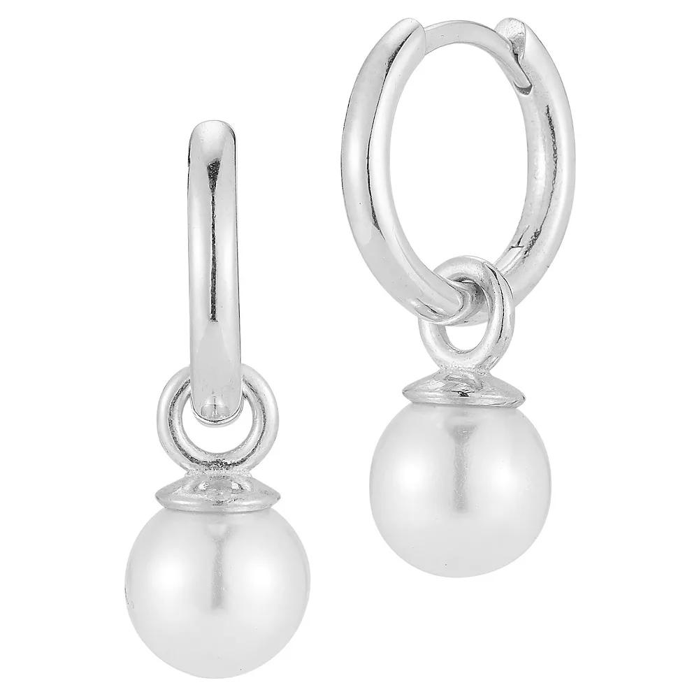 Sunkissed Sterling Freshwater Cultured Pearl Huggie Hoop Earrings, Women's, Silver Tone Product Image