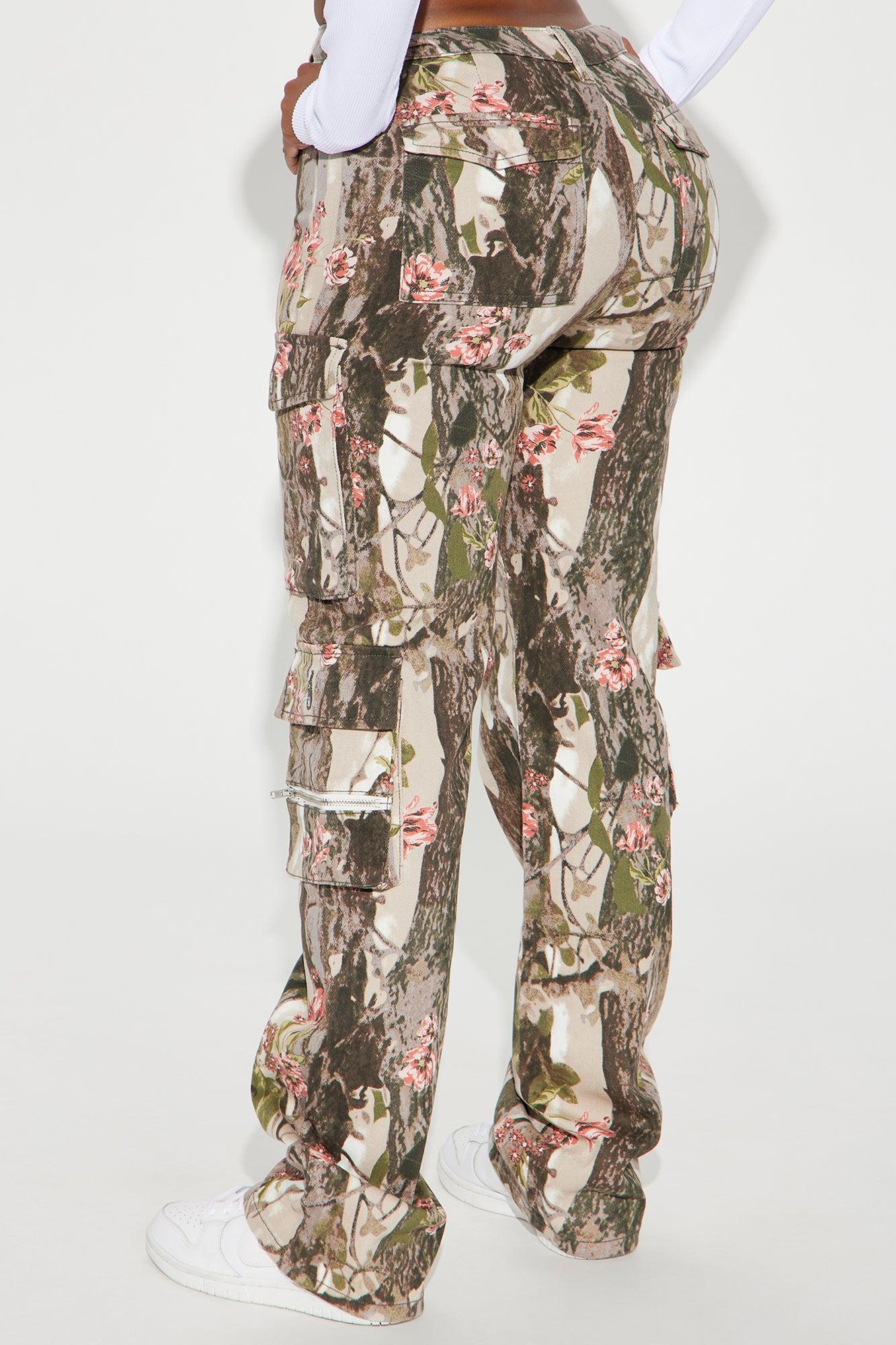 By A Long Shot Floral Camo Stretch Cargo Jeans - Taupe/combo Product Image