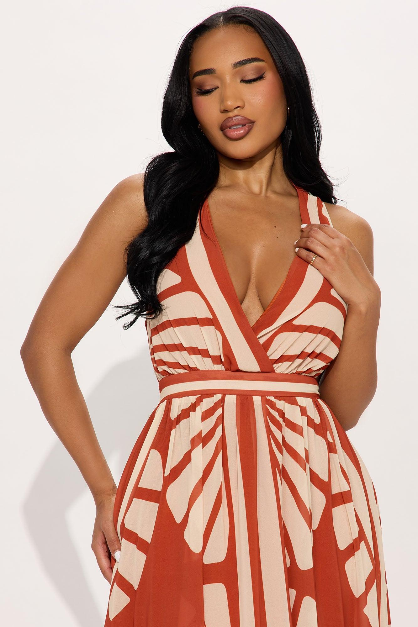 On Vacation Chiffon Maxi Dress - Rust/combo Product Image