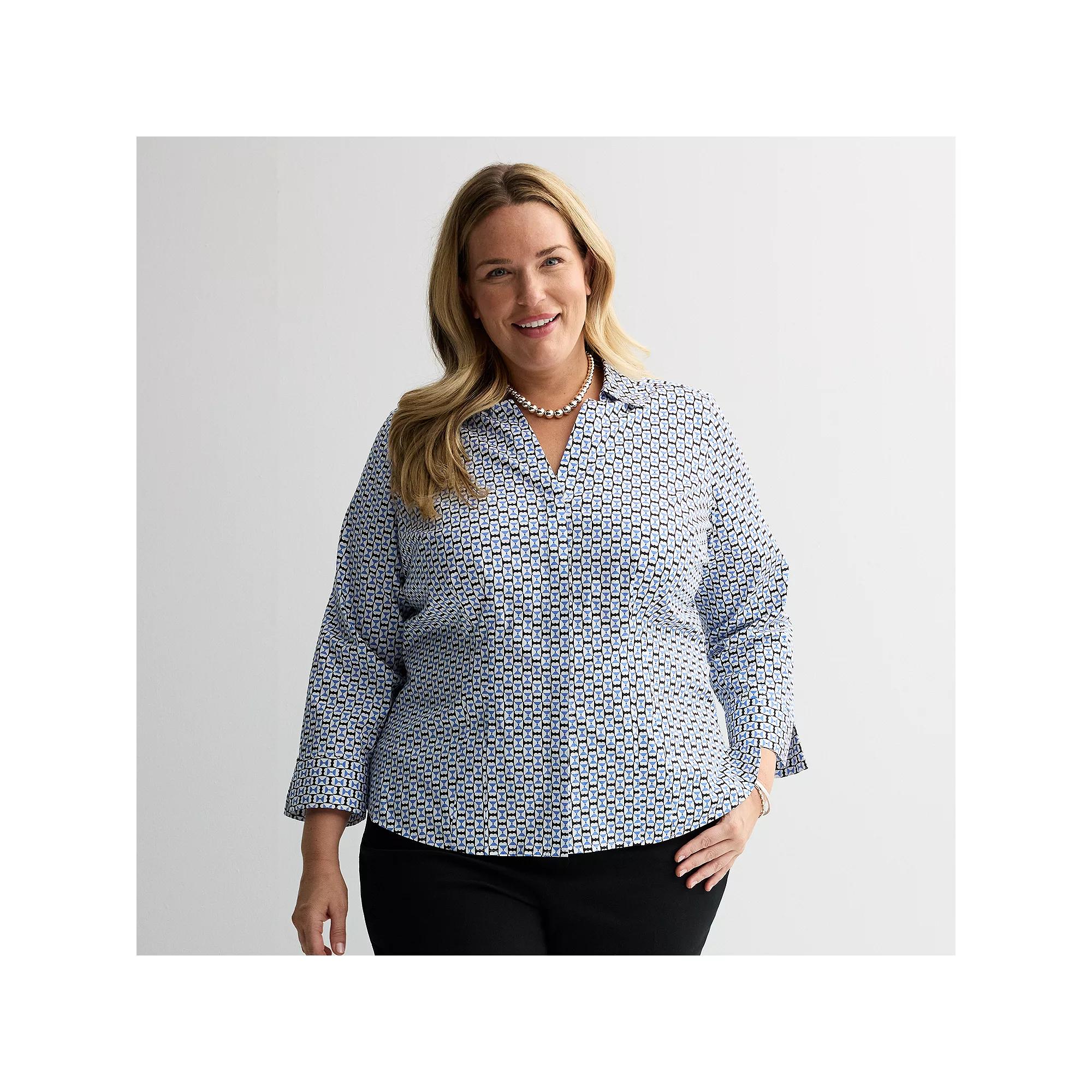 Plus Size Croft & Barrow® Tailored Button Front Shirt, Women's, Size: 1XL, Blue Square Hearts Product Image