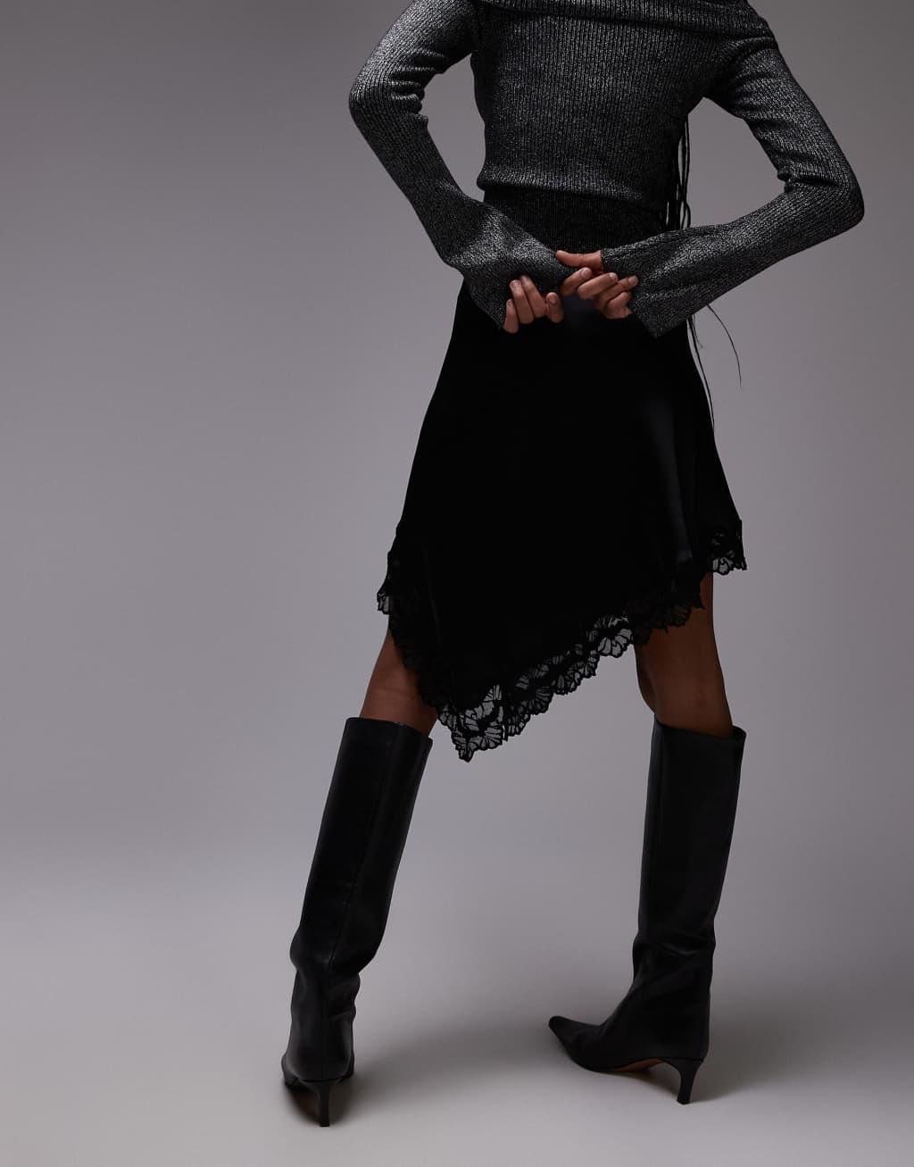 Mango lace hem wrap skirt in black Product Image