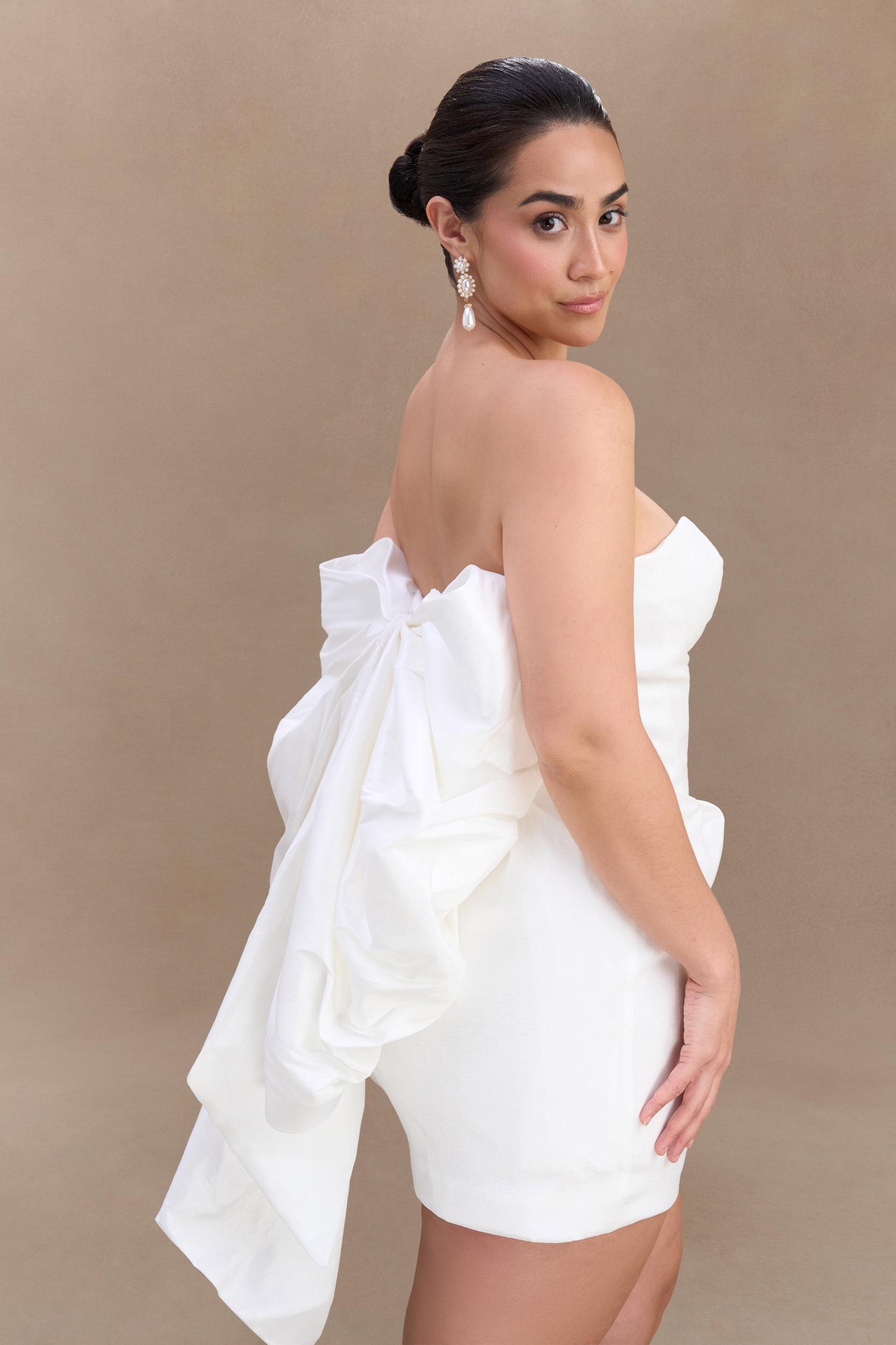 Suzette Taffeta Bow Mini Dress - White Product Image