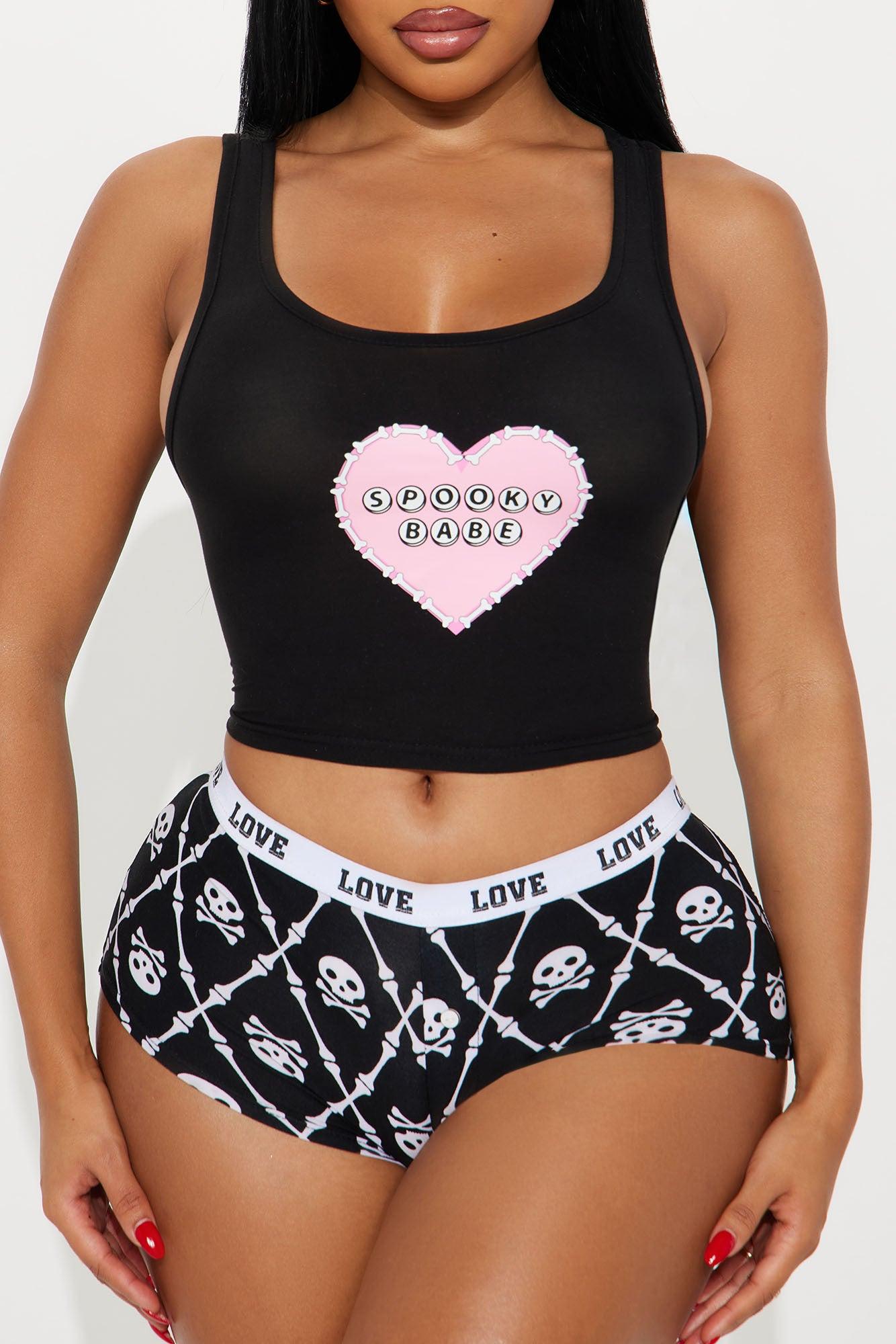 Spooky Babe Halloween PJ Short Set - Black/Pink Female Product Image