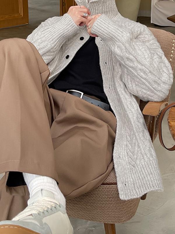 Men's Vintage Lapel Neck Cable Knit Sweater Product Image